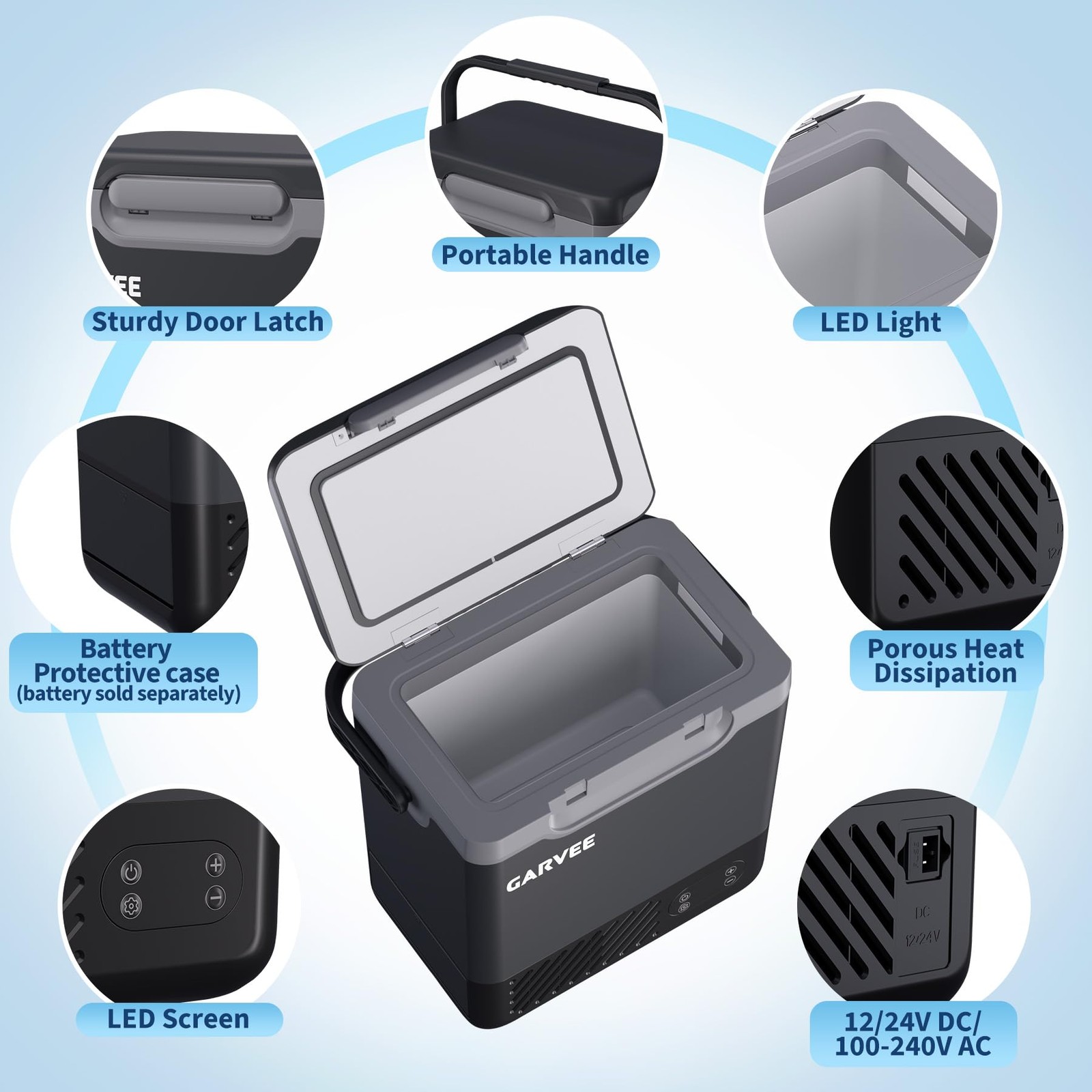 12L Car Fridge Freezer Compressor -4°F~68°F 3-Way Power Quiet LCD Light Portable