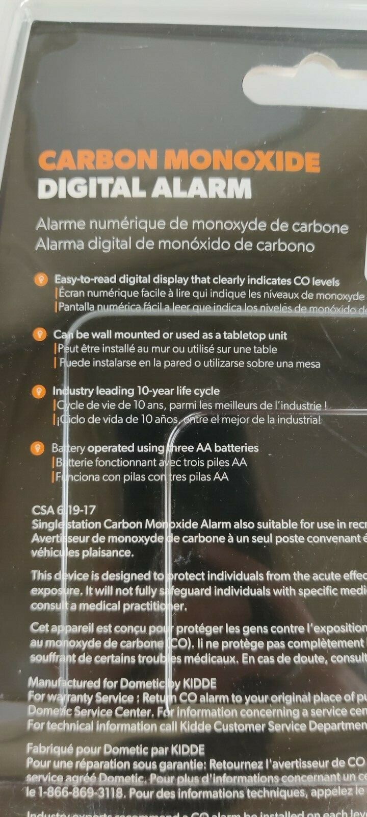 Dometic Carbon Monoxide Digital Alarm Detector Battery Powered Operated Camper