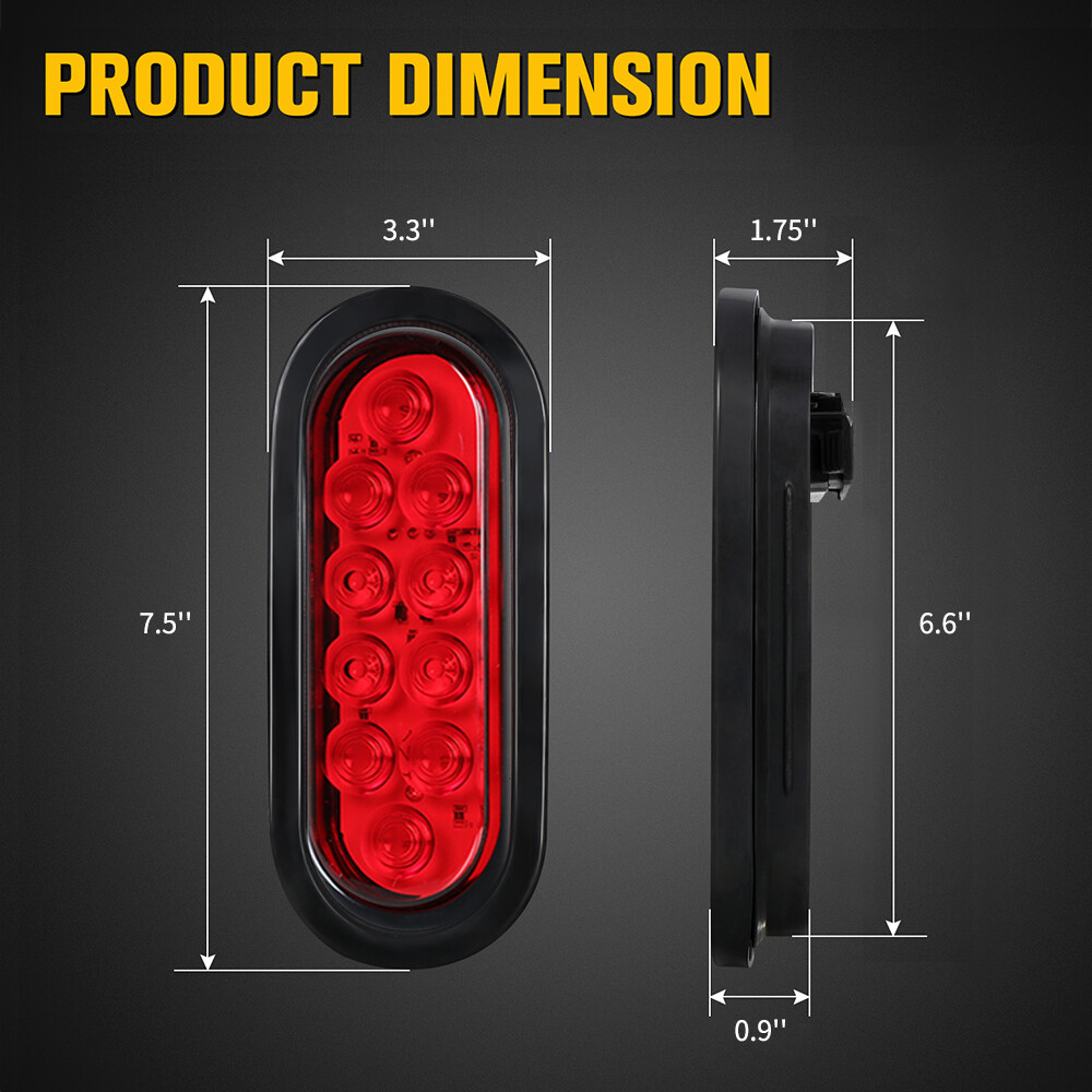 2 Red 6″ Oval Trailer Lights 10 LED Stop Turn Tail Truck Sealed Grommet Plug AAQ