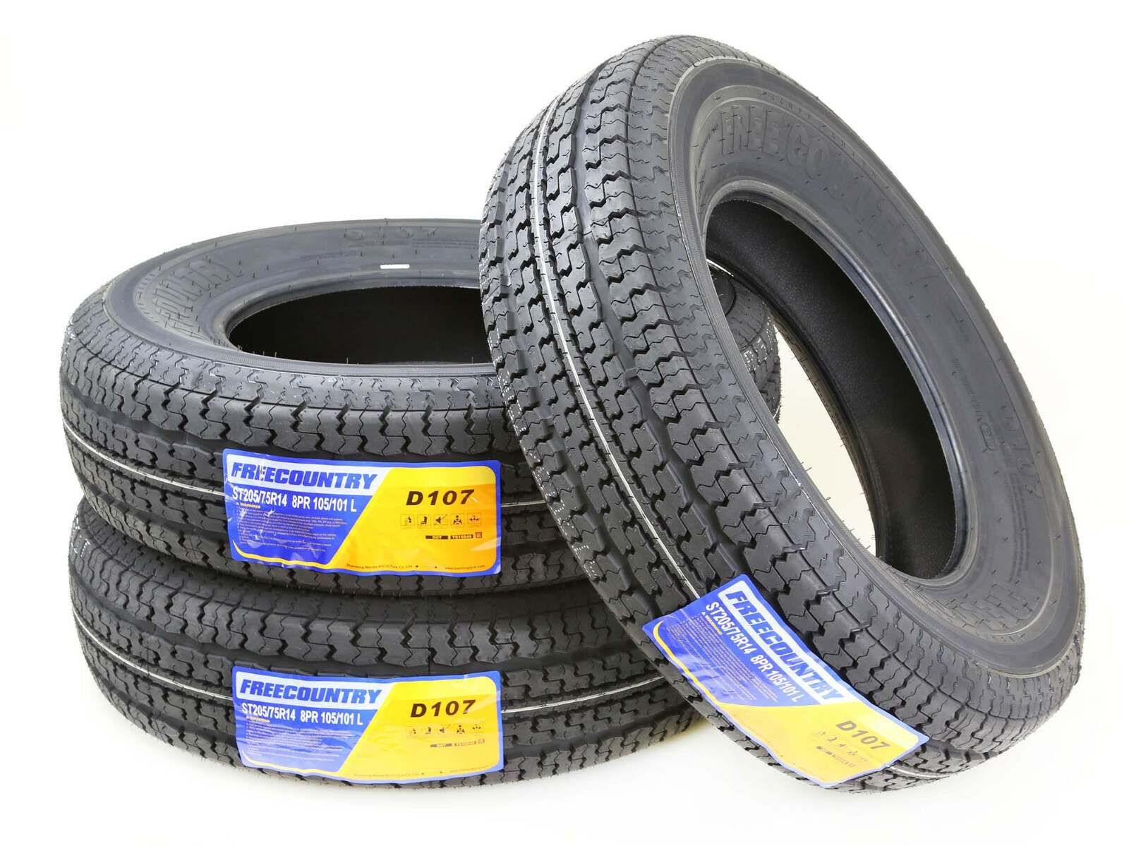 Trailer Tires ST205/75R14 FREE COUNTRY 8ply Load Range D w/Scuff Guard – Set 3