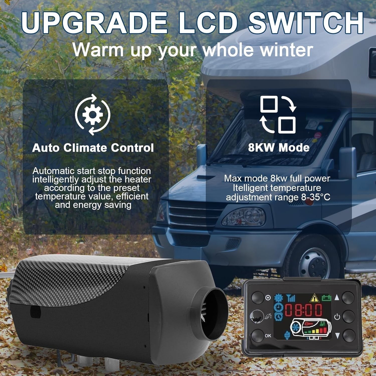 Diesel Air Heater 12V 8KW LCD for Car RV Indoors