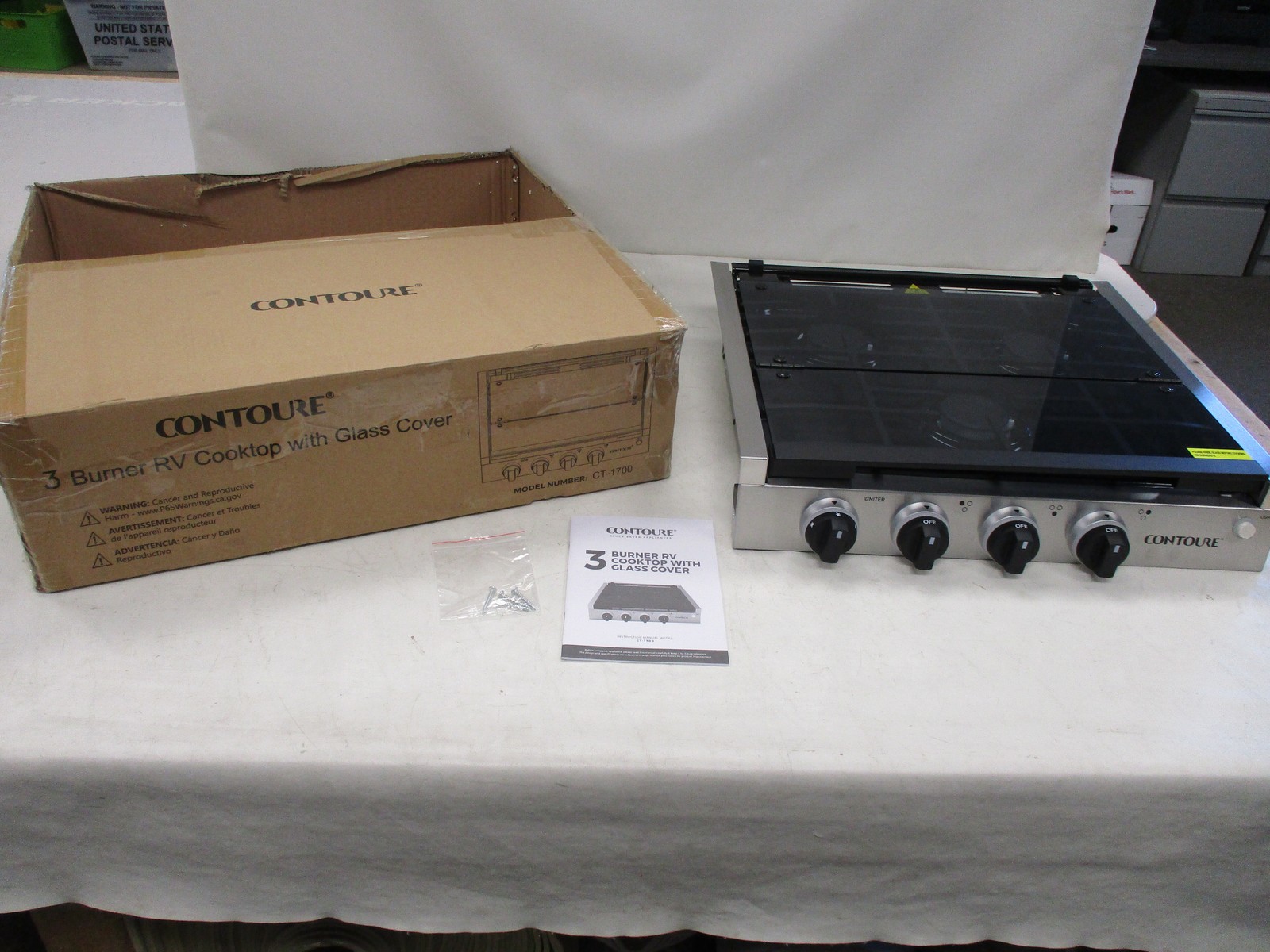 CONTOURE 3 BURNER COOK TOP W/ GLASS COVER STAINLESS STEEL CT-1700 RV CAMPER