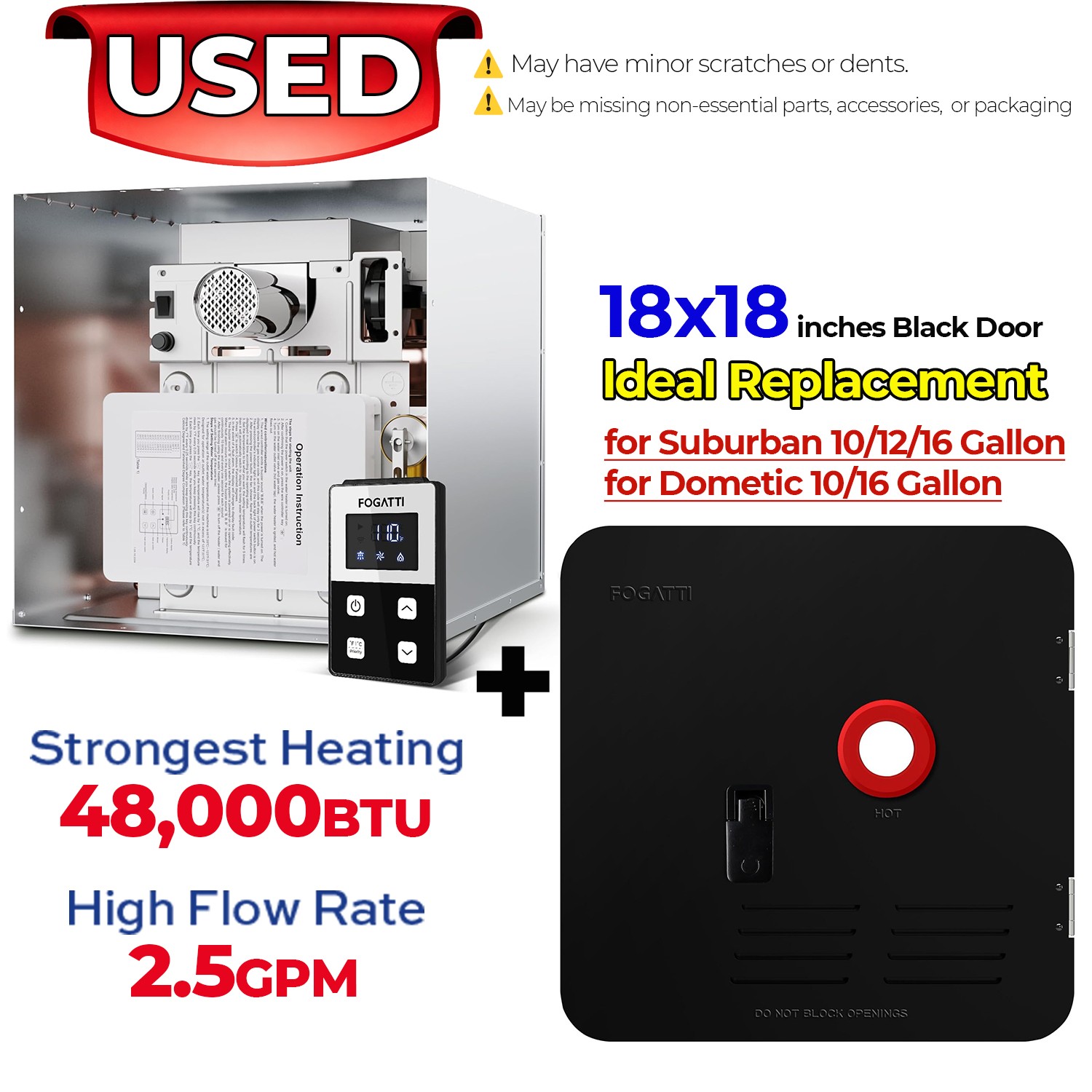 Used- FOGATTI InstaShower 7 RV Tankless Water Heater 48,000 BTU w/ Controller