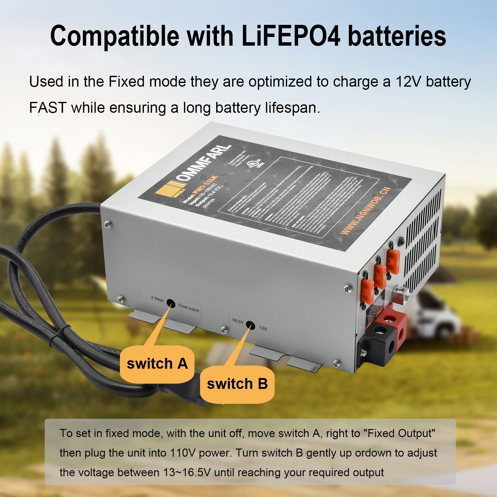 PM3-55 power Converter 55 amp battery charger for Camper,RV. 110v ac to 12v dc
