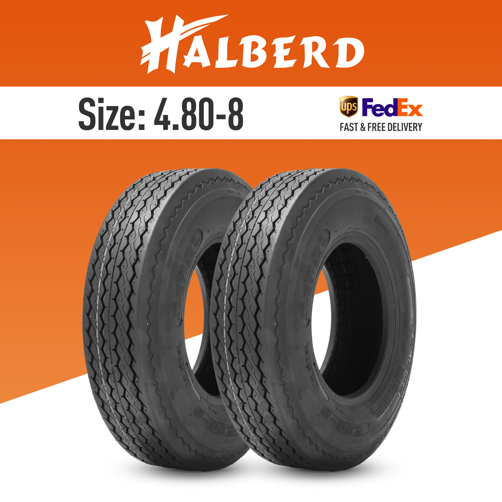 Set 2 4.80-8 Trailer Tires 6Ply 4.80×8 480-8 Boat Tire Load Range C Replacement