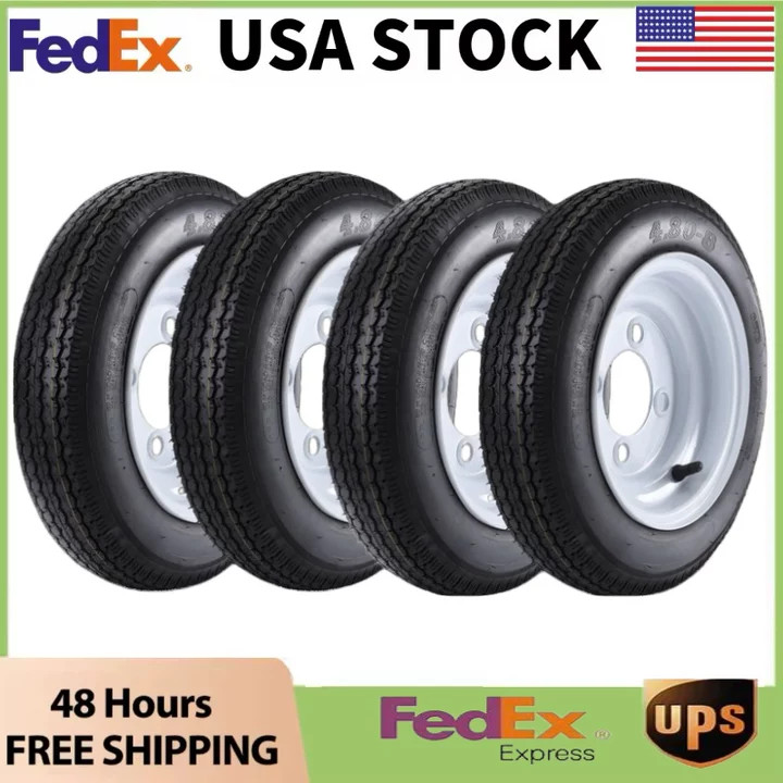 🔥4 Pack 4.80-8 4.80×8 480-8 Tires for Travel/Camper/Farm 4 Lug on 4” 480-8 6PR
