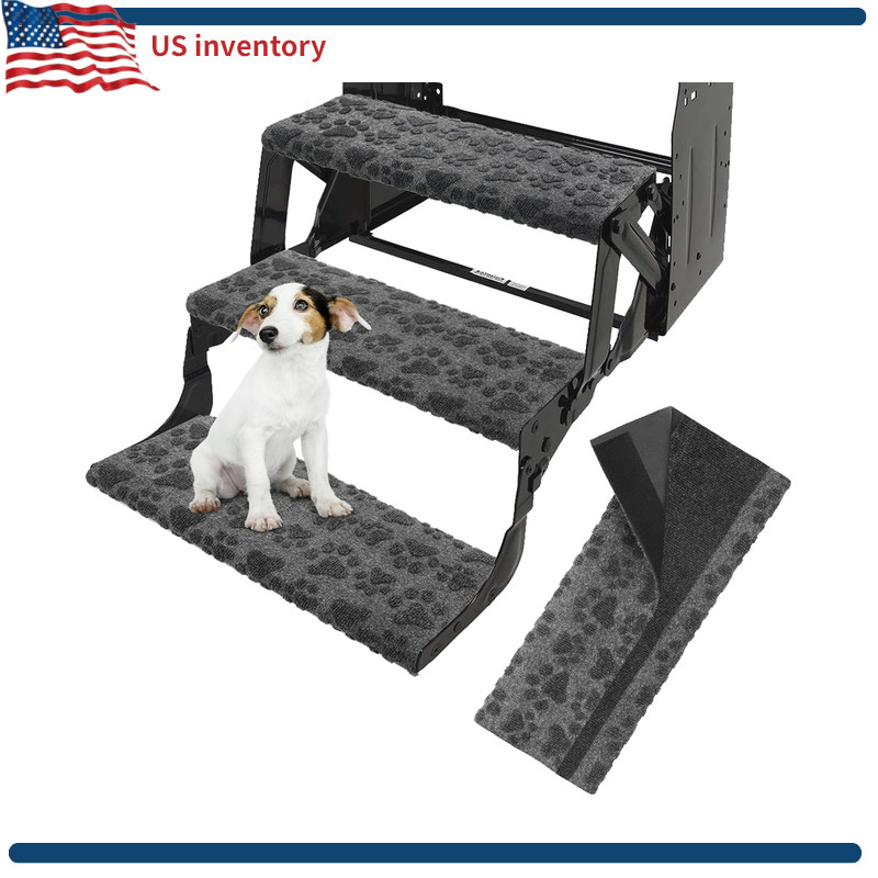 Non Slip RV Stair Rugs, One-Piece Easy Install Tool-Free 7-9 Deep 23 Wide, Embos