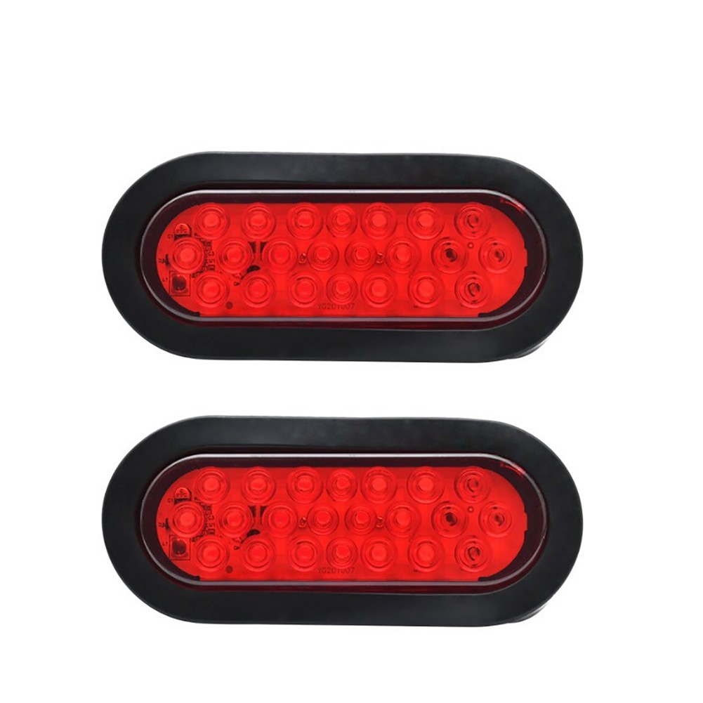 2PCS 6″ Red/ White Oval 22 LED Reverse Stop Turn Tail Brake Truck Trailer Light