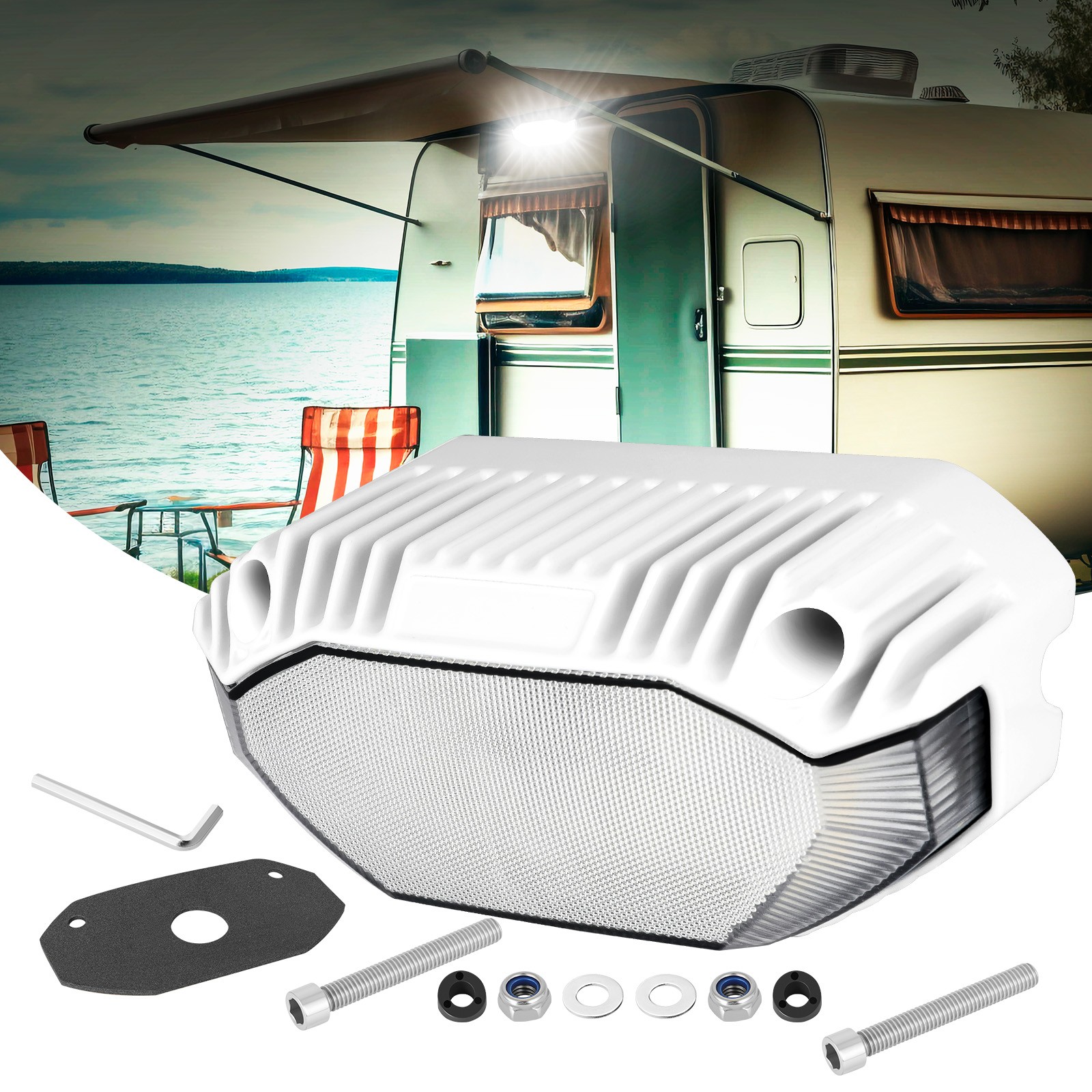 2Pcs 5″ RV Exterior 12W LED Porch Light Utility Camper Awning Lamp Trailer Boat