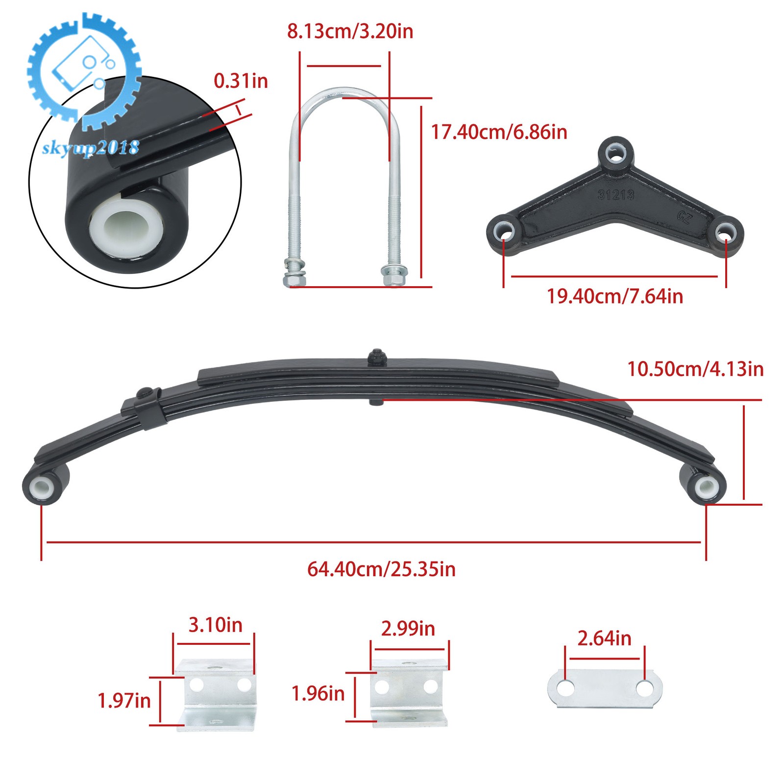 Suspension Kit For 5000lbs Tandem Trailer Axle 4 leaves 2500lbs Trailer