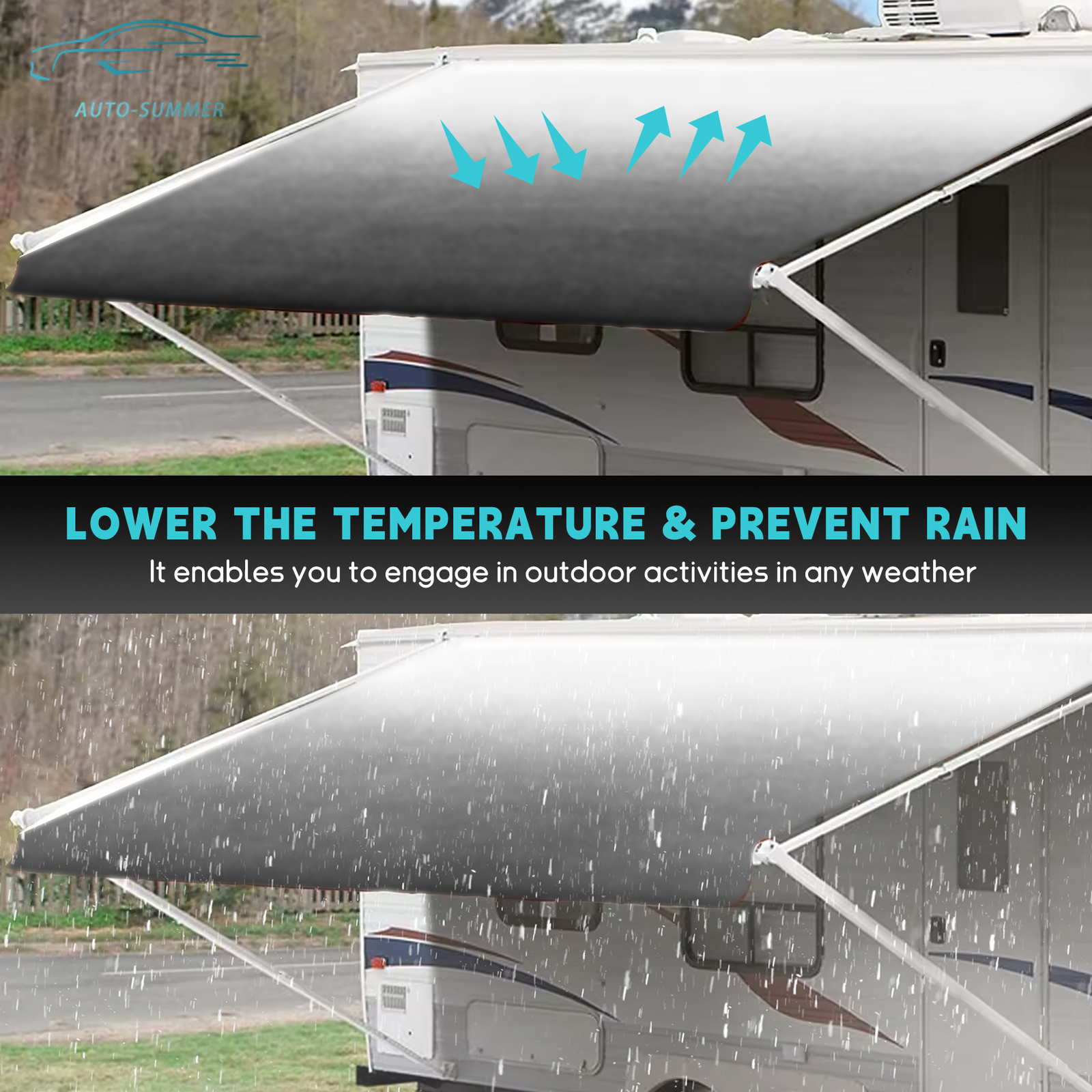RV Awning Replacement Fabric Camper 9-20 Feet Weatherproof Vinyl Blue/Gray Fade