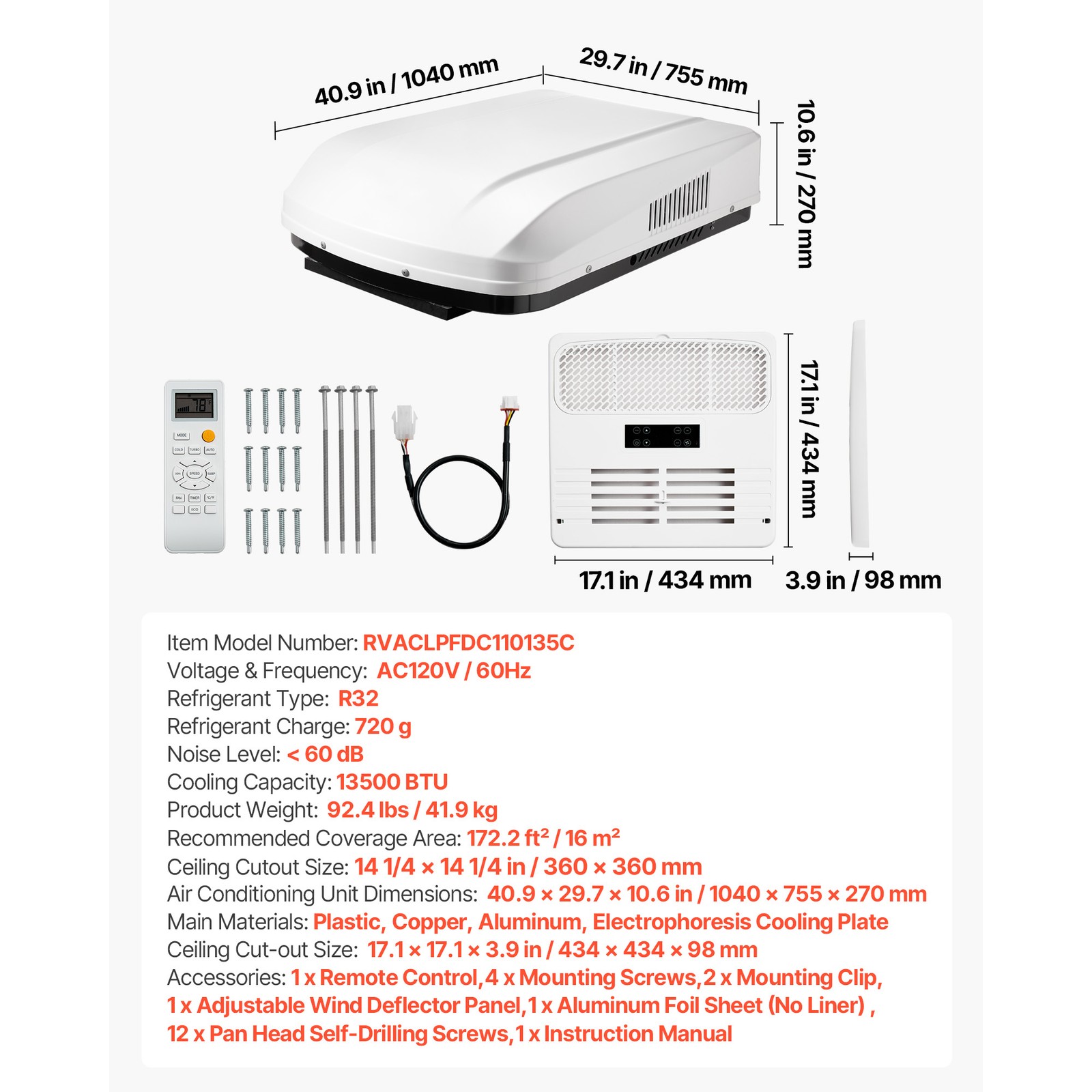 Uimoso Rooftop Air Conditioner 13500 BTU with Ducted Design and Remote Control