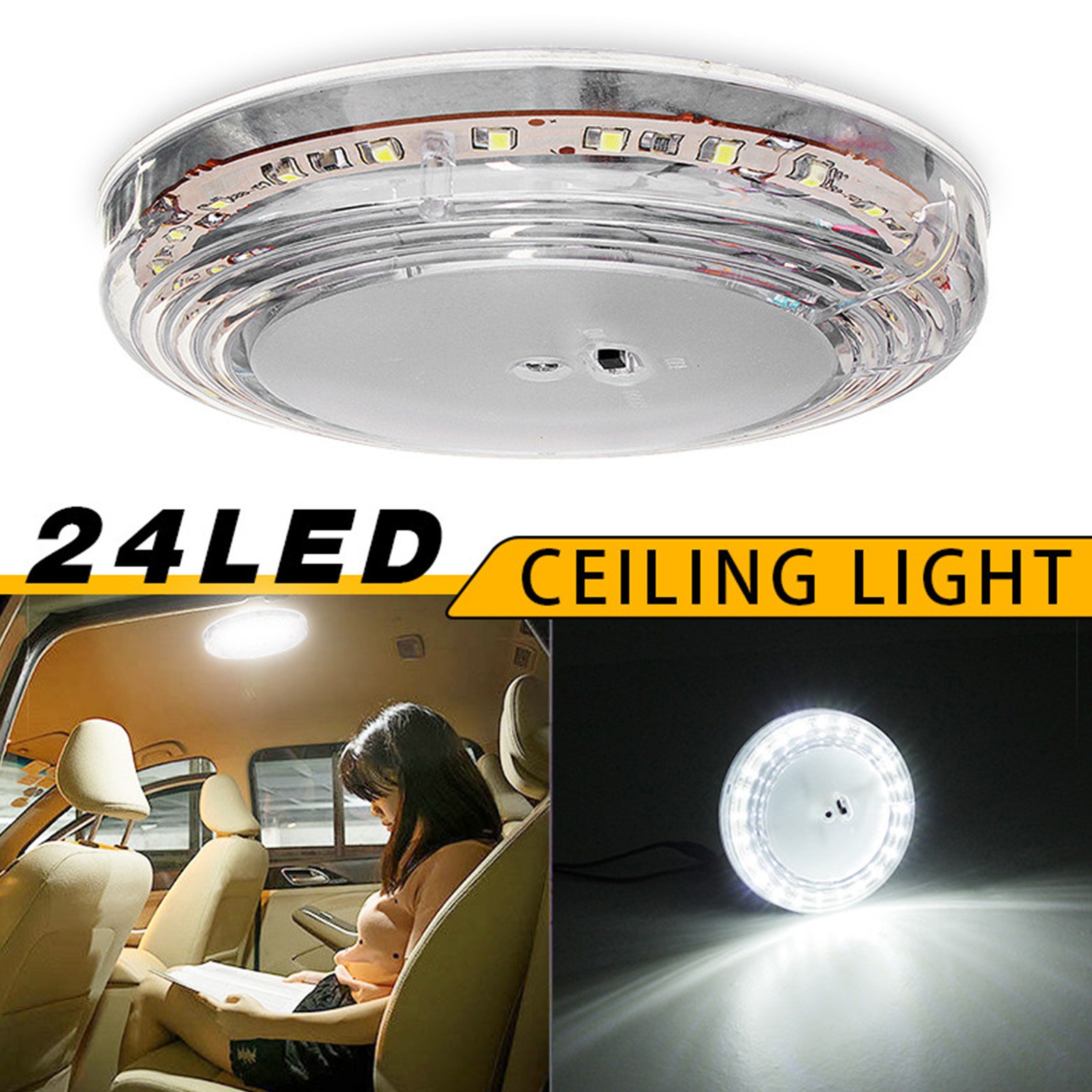 RV Interior LED Lights 12V Switched ROUND Ceiling Light Fixture Camper Trailer-