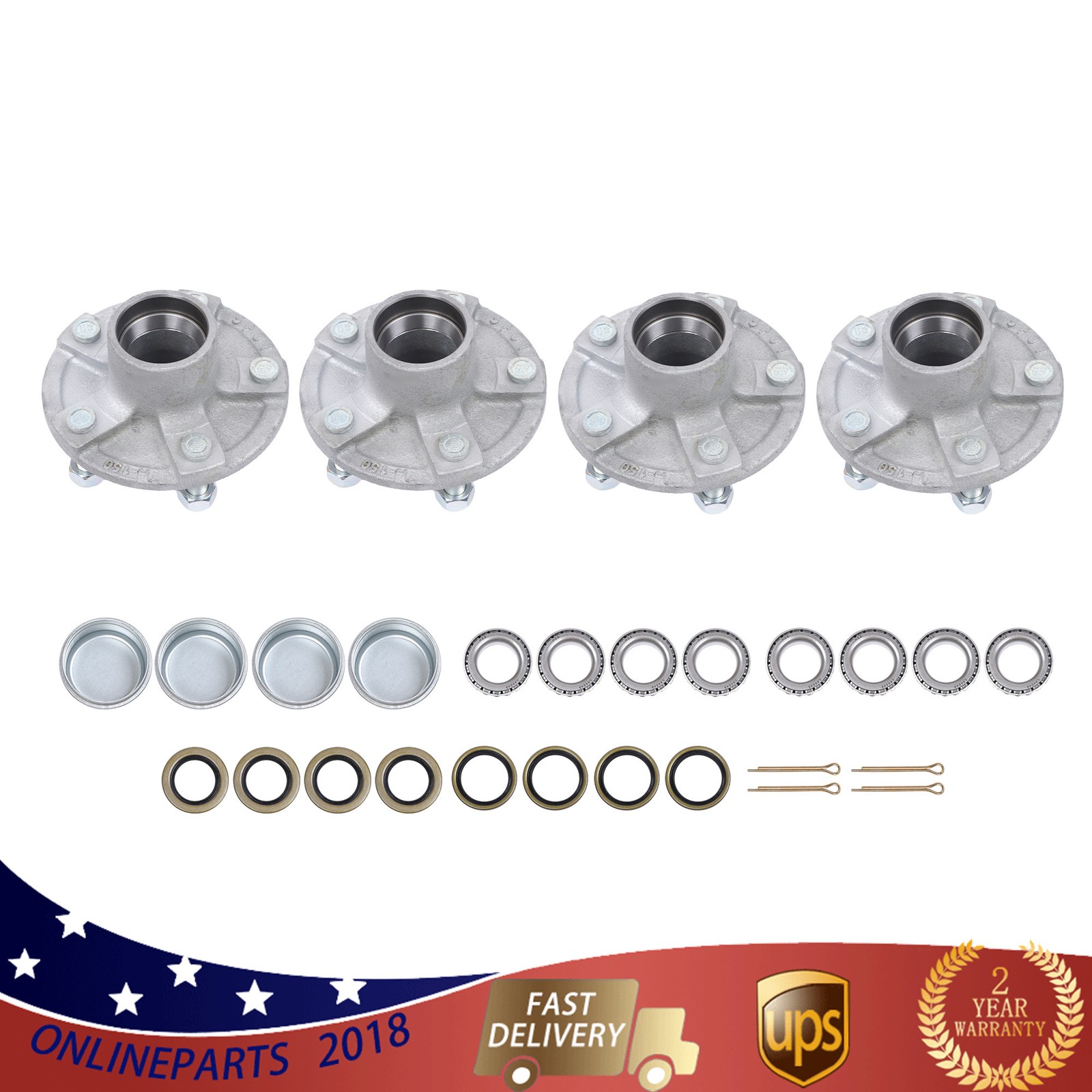 Boat Trailer Galvanized Hub 5 Lug 5 On 4 1/2″ Lug Pattern 1 1/16″(44649) Kit