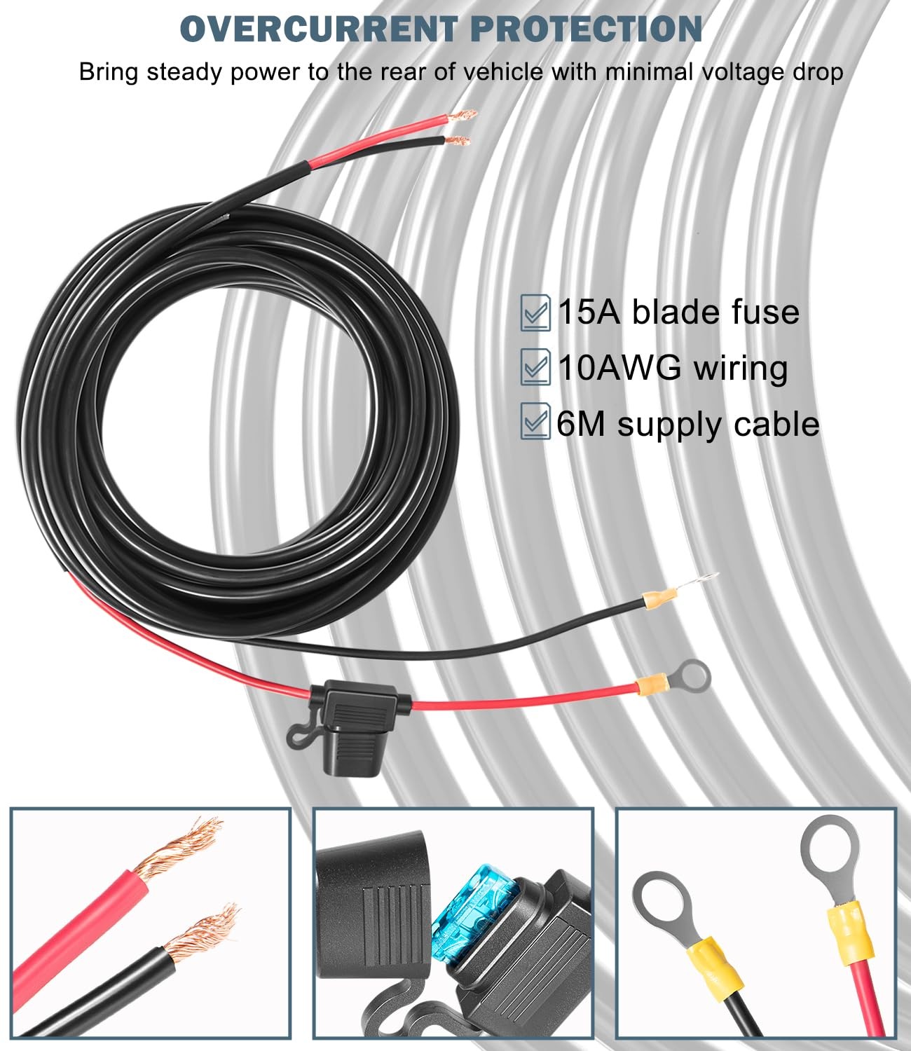 Replacement for Dometic HWK-DC Hardwiring Kit 10AWG Wiring, 20FT, 12V/24V