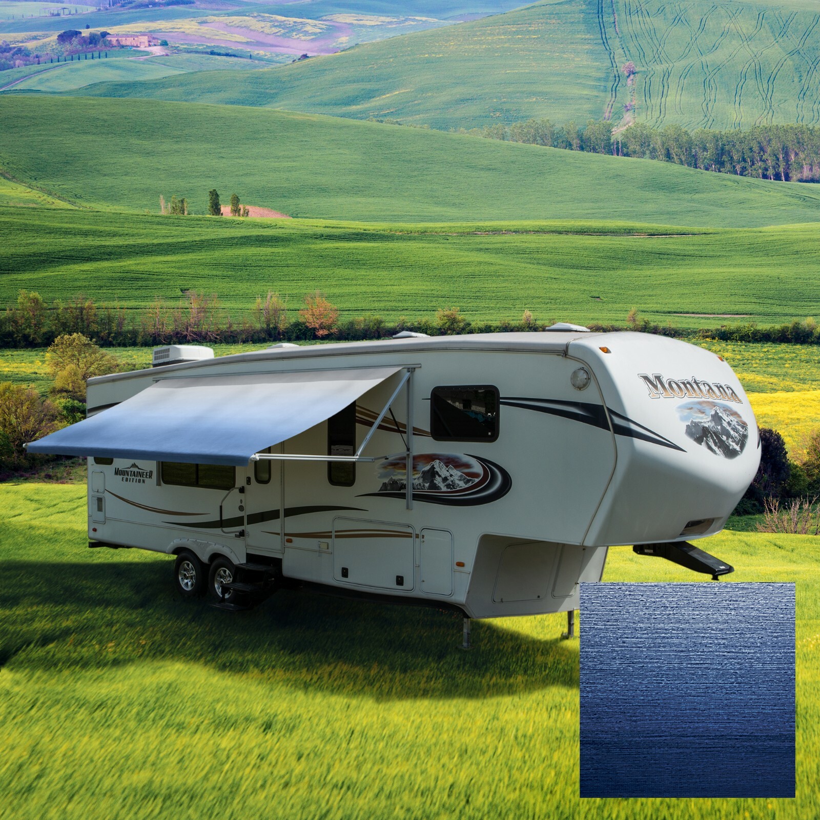RV Awning Fabric 18 Ft Width Dark Blue Camper Awning Replacement Shade 8′(96″)