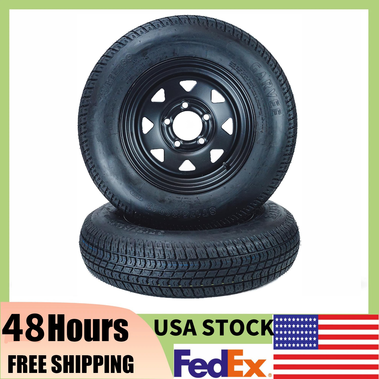Set of 2 ST175/80D13 Trailer Tire and Wheel,Load Range C 6PR,5 Lug 4.5″w/13″Rims