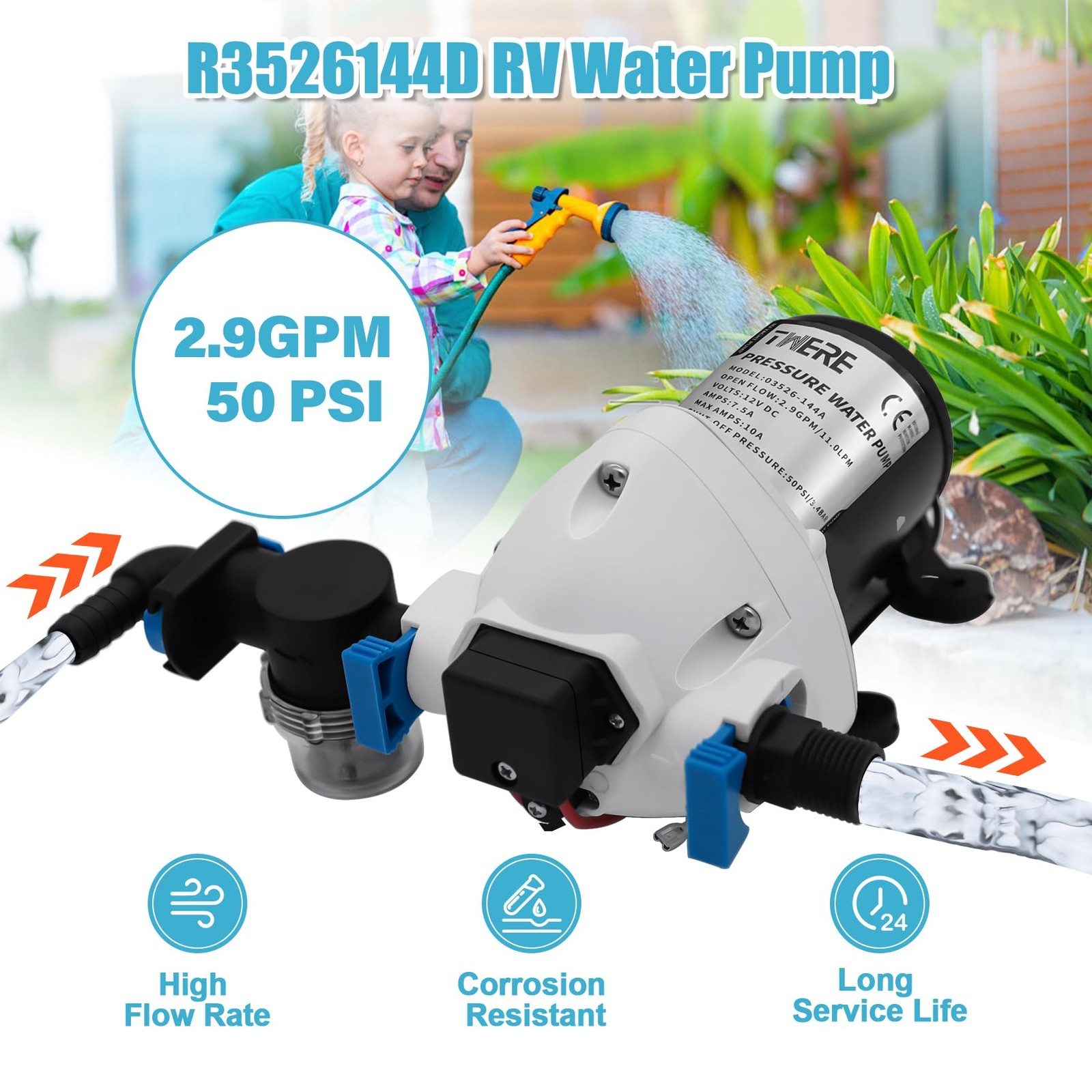[Upgraded Version] R3526144D RV Water Pump,3 GPM 12V DC 50 PSI Triplex White