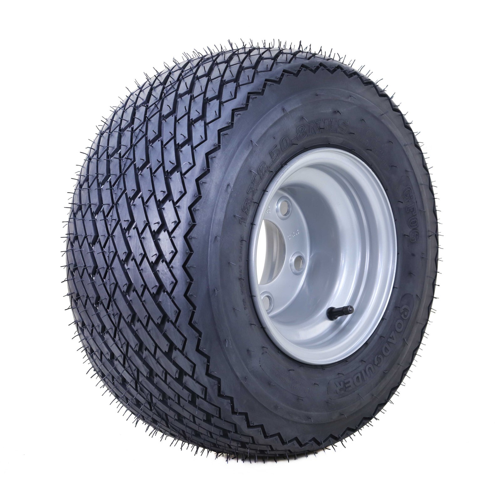 ROADGUIDER Golf Cart Tire Assembly 18X8.5-8 4-Ply Silver Rim 5 Lugs on 4.5″