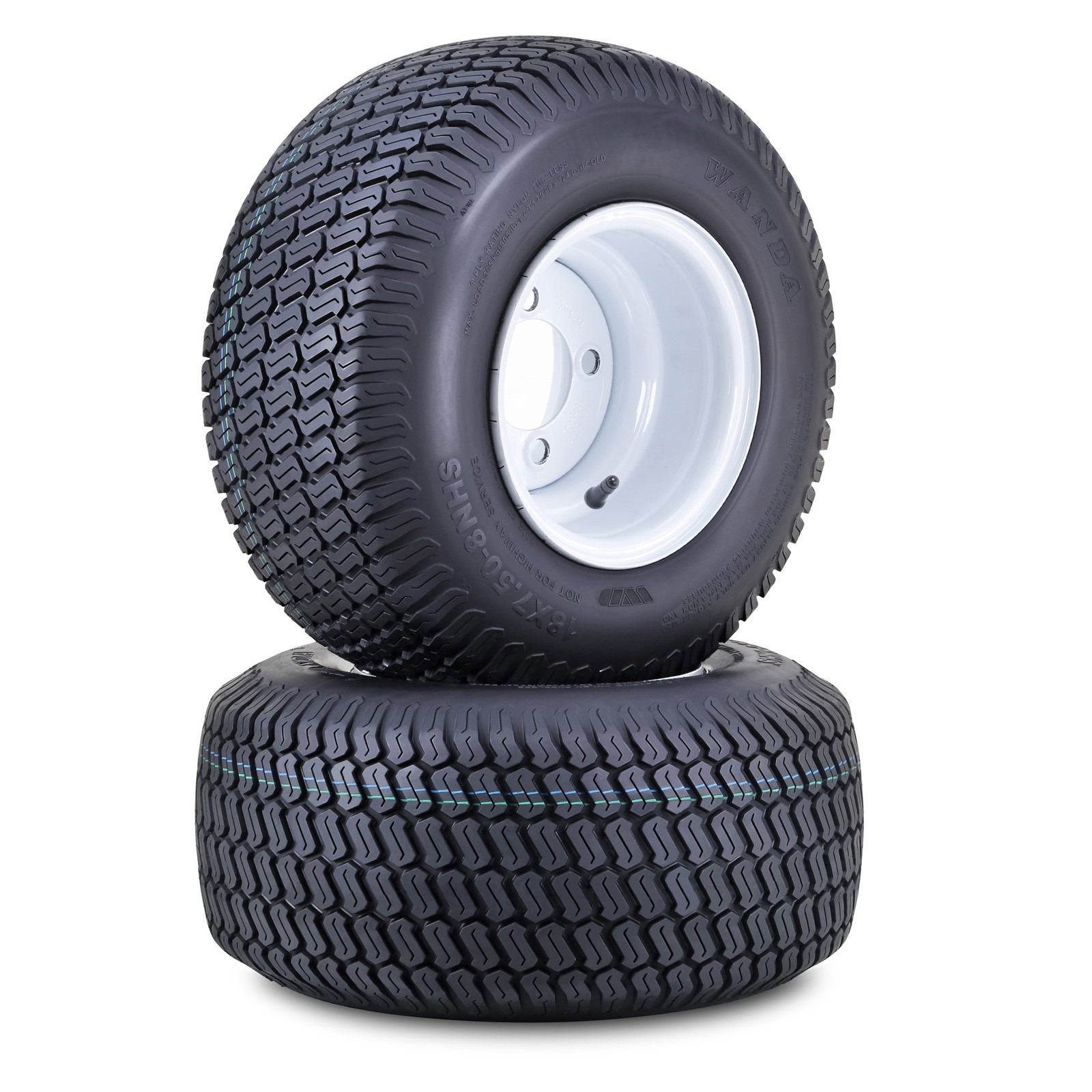 2 WANDA Lawn Mower Tire 18X7.5-8 4-Ply with 4 Lugs on 4″ PCD White Wheel-13027