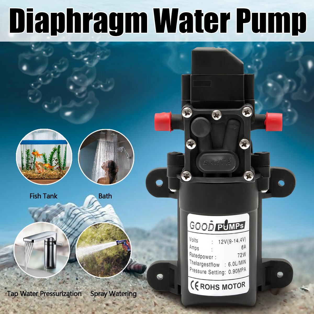 12V Water Diaphragm Pressure Self Priming Water Pump 72W 130PSI