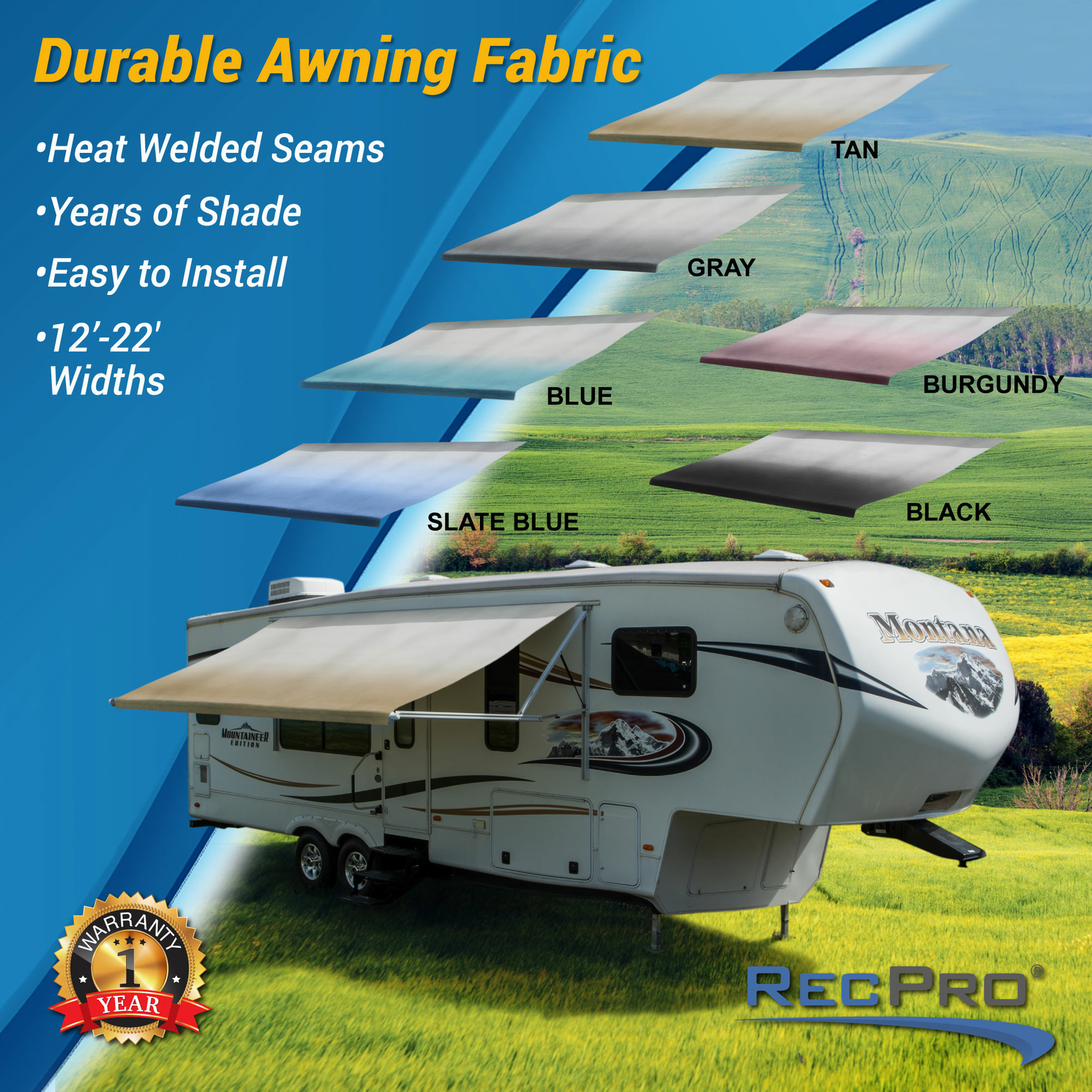 RV Awning Fabric Tan Width Size Options Camper Canopy Replacement 8′(96″)