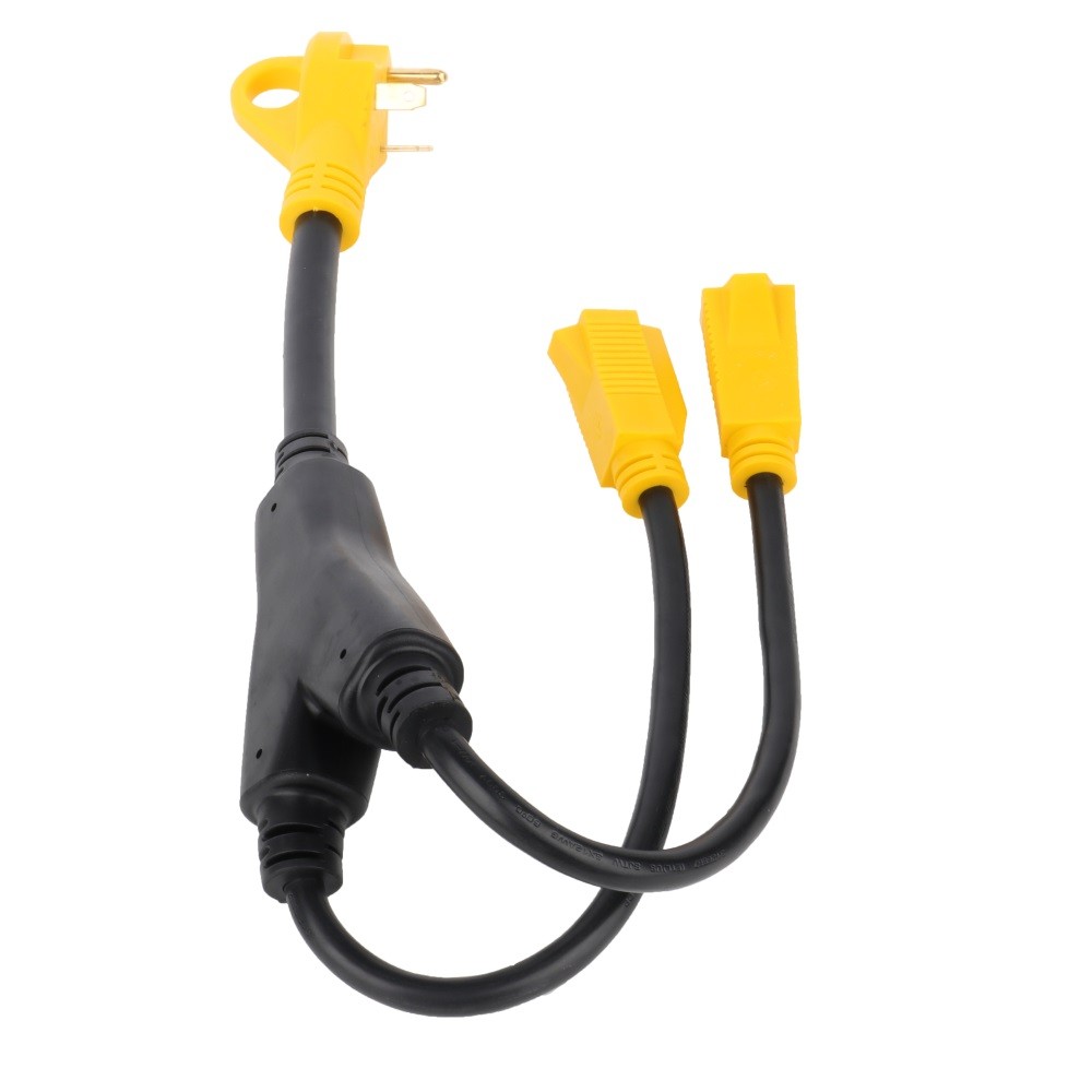 30 Amp Male to (2) 15 amp Female Receptacle RV Y split Power Cord Adapter