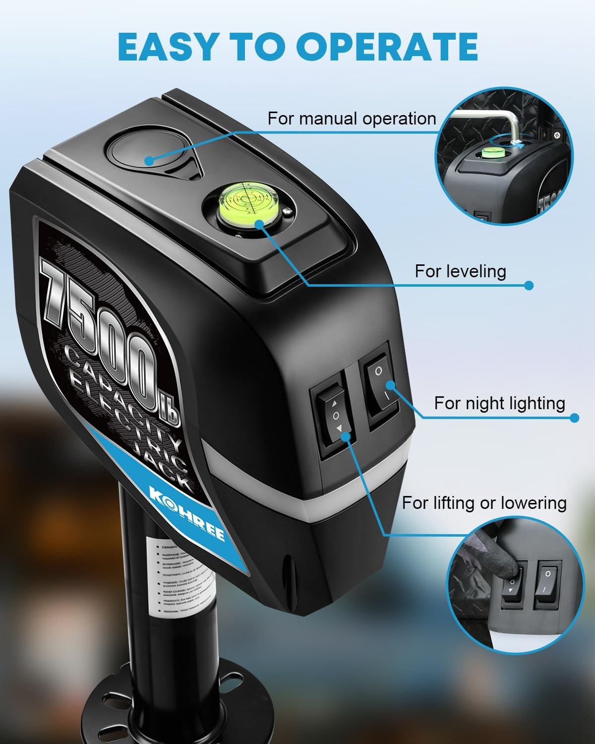 Kohree 7500lbs Electric Trailer Jack with 7 7 Way Plug, Black