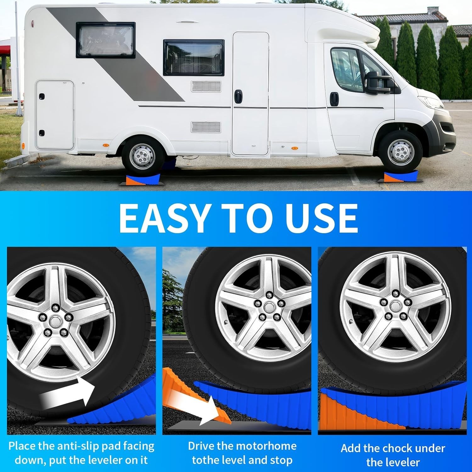 2 Pack Heavy Duty RV Leveling Blocks Curved Leveler 35000lbs Wheel Chocks Kit