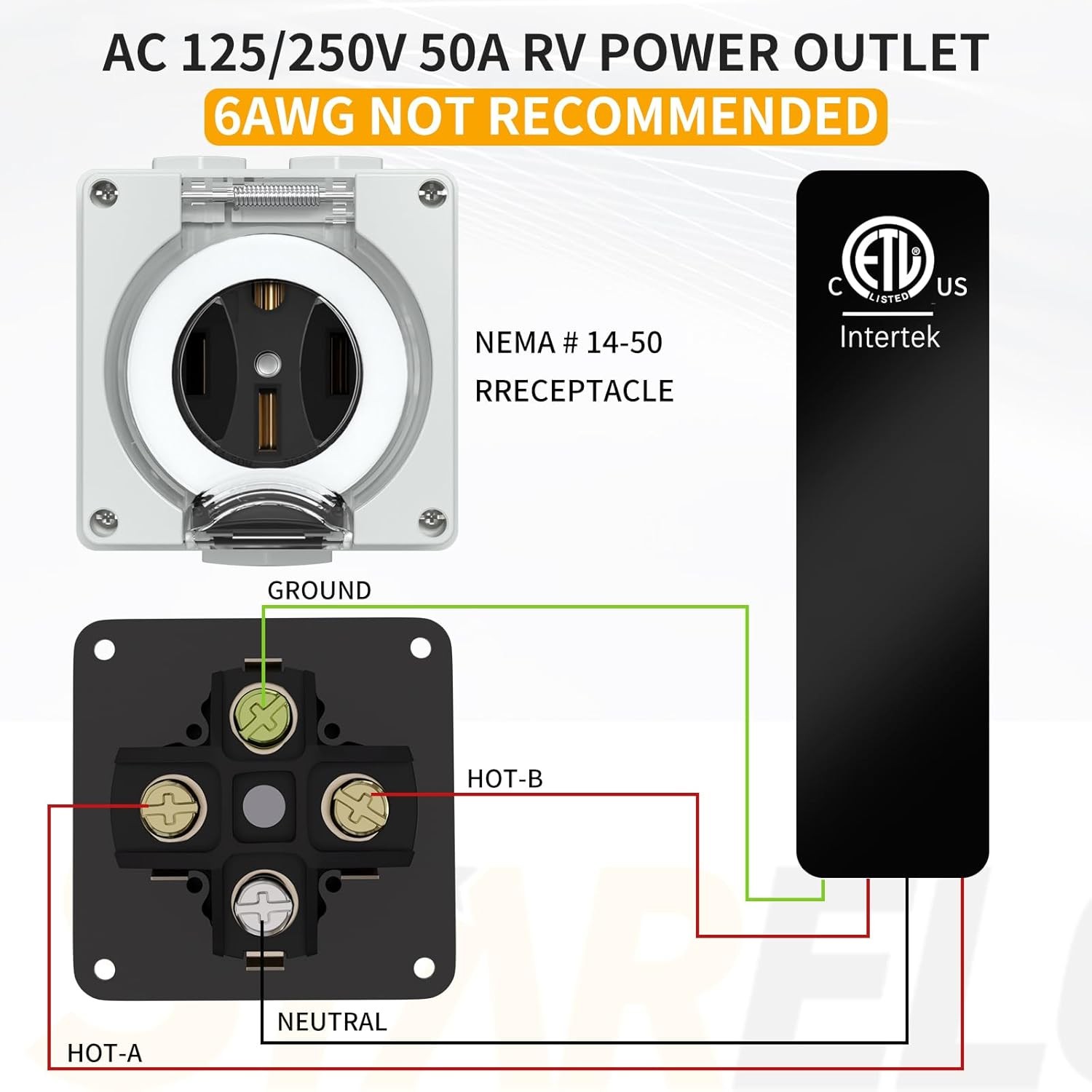 NEMA 14-50R Outlet,50Amp RV Power Outlet Box 125/250Volt,Outdoor dustproof
