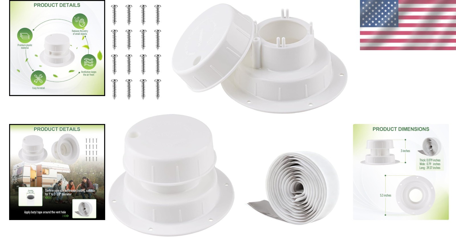 White RV Roof Vent Cover Kits with 2 Pack-Plastic