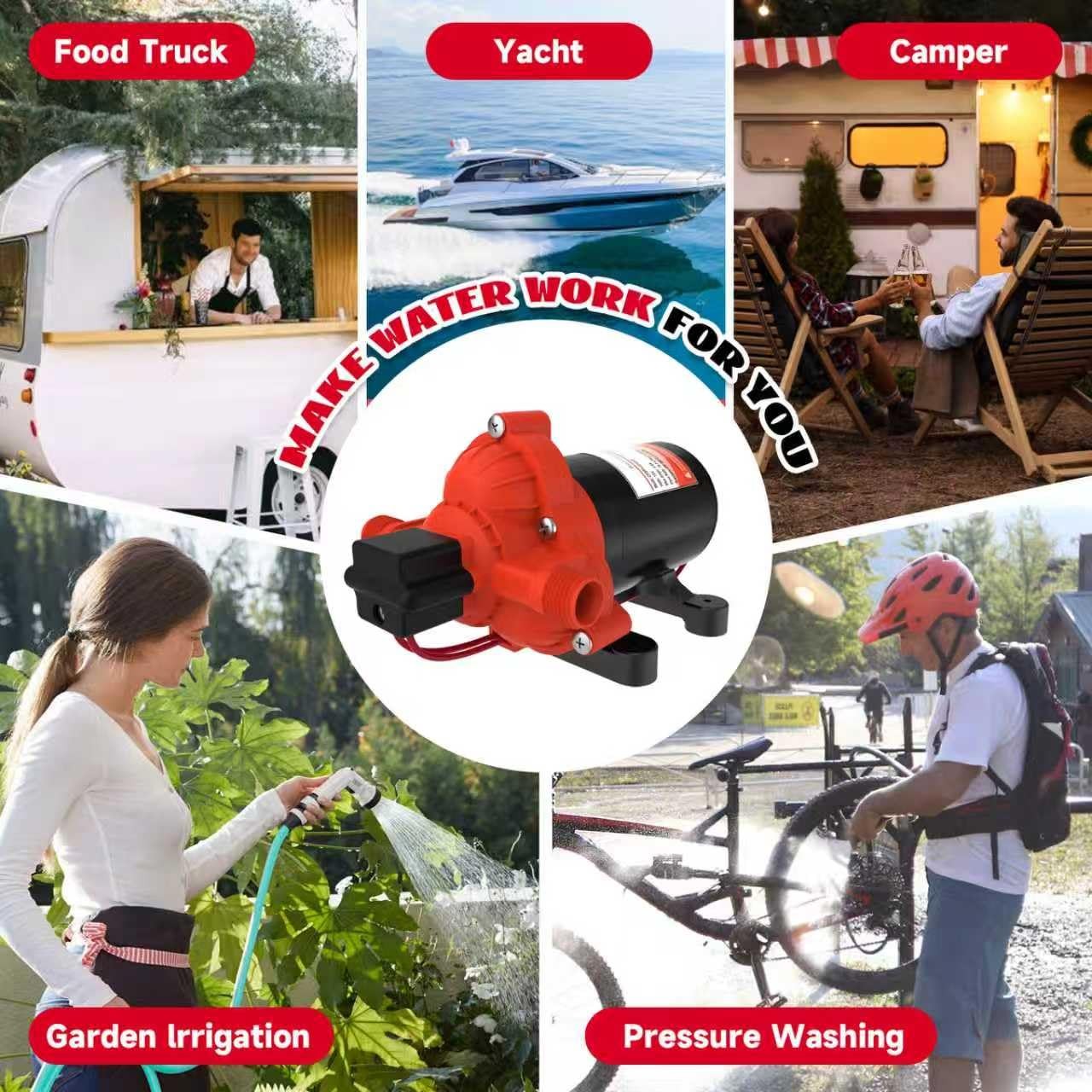 Bomba de Presión de Agua Diafragma 12V 4.0GPM 50PSI Autocebante RV Barco Camper