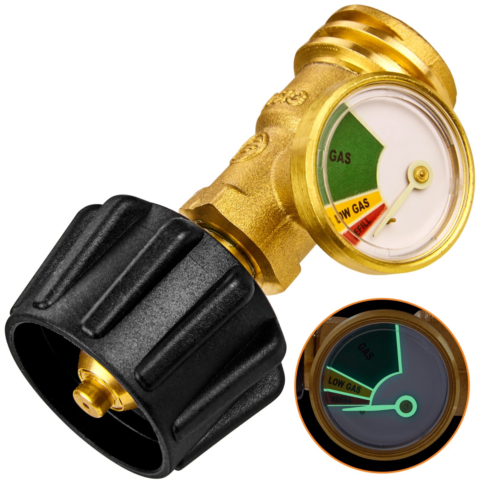 Propane Tank Gas Meter Gauge Level Indicator Glow-In-The-Dark Dial BBQ Grill