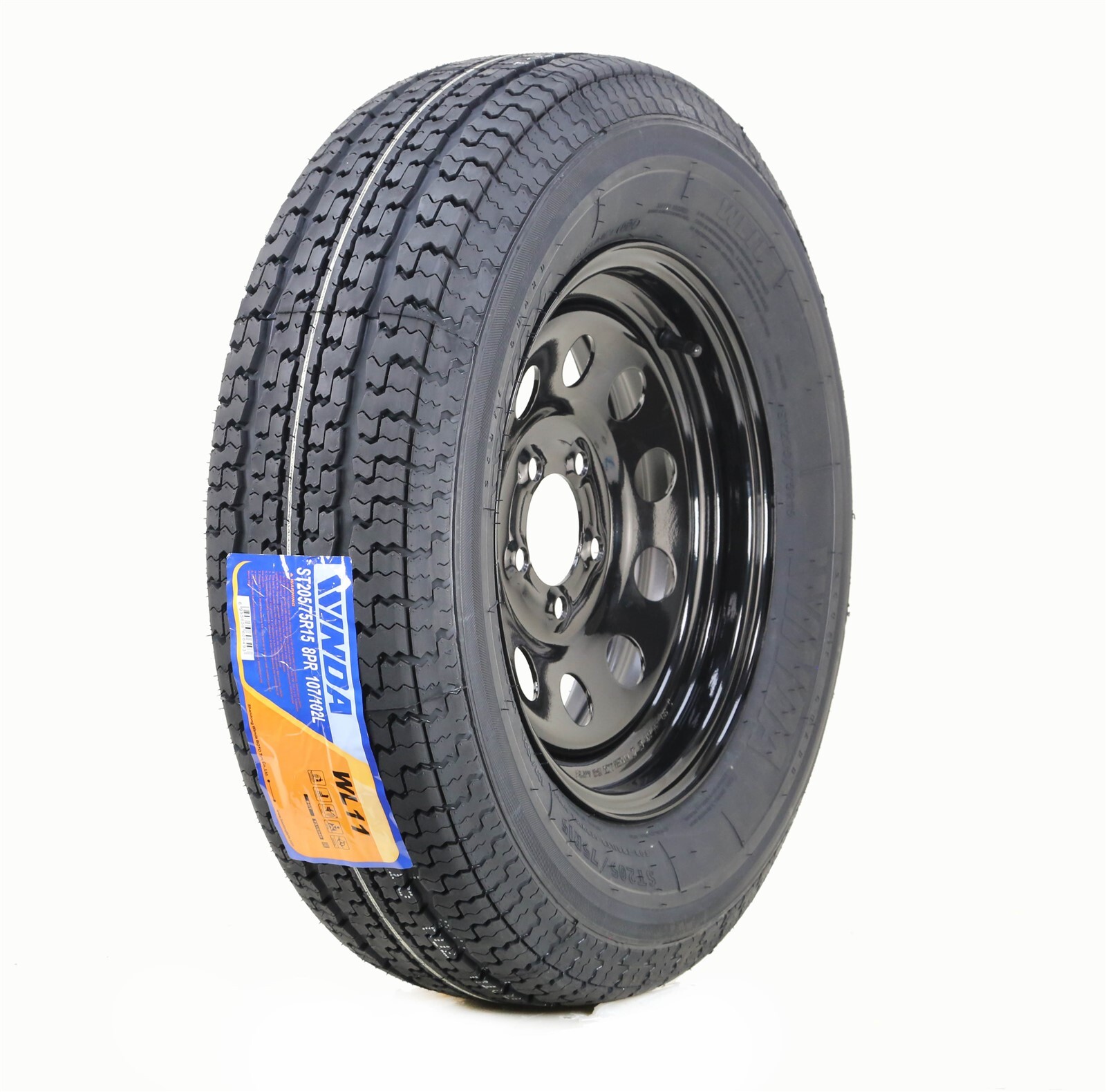 WINDA Trailer Tire Rim Assembly ST205/75R15 8-Ply D 107L 5 Lug x 4.5″ Black Mod