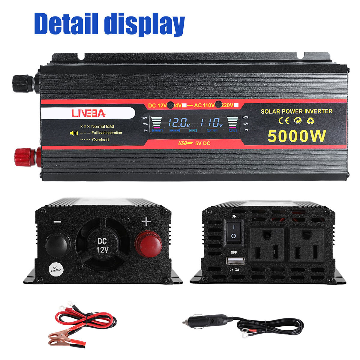 5000W 2500W 1500W Car Power Inverter DC 12V To AC 110V 120V Adapter Converter US
