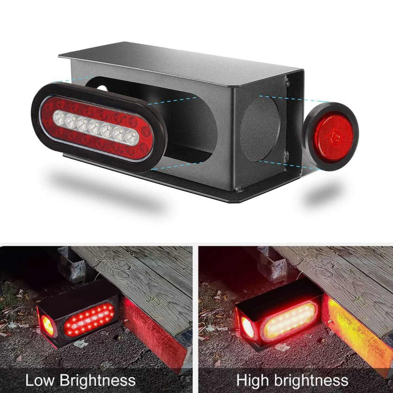 Fit For Truck Red LED Trailer Iron Box Kit W/ 6″ Oval Tail Light 2″ Marker Lamp
