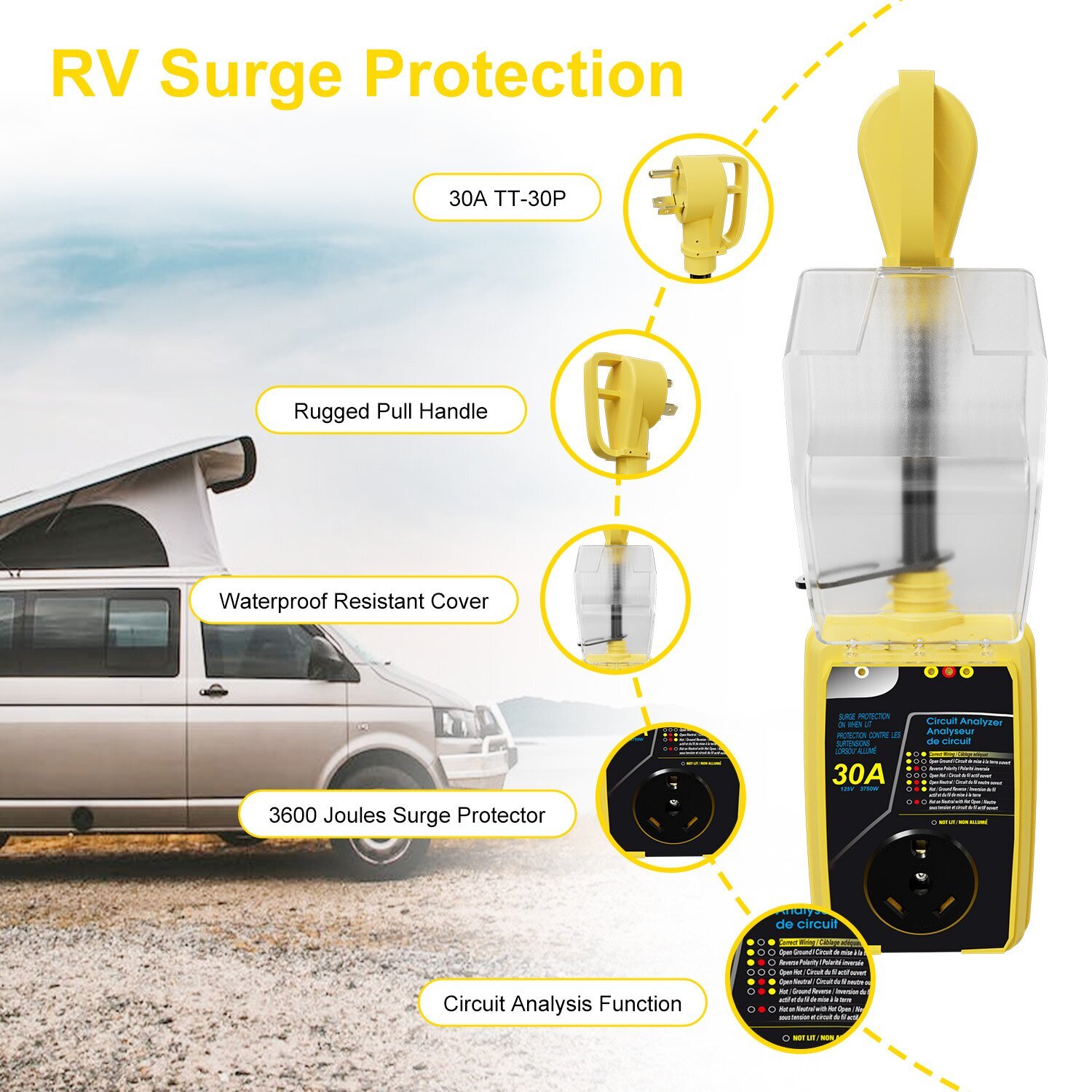 EPICORD 30/50Amp RV Surge Protector With Weatherproof Cover LED Power Adapter US