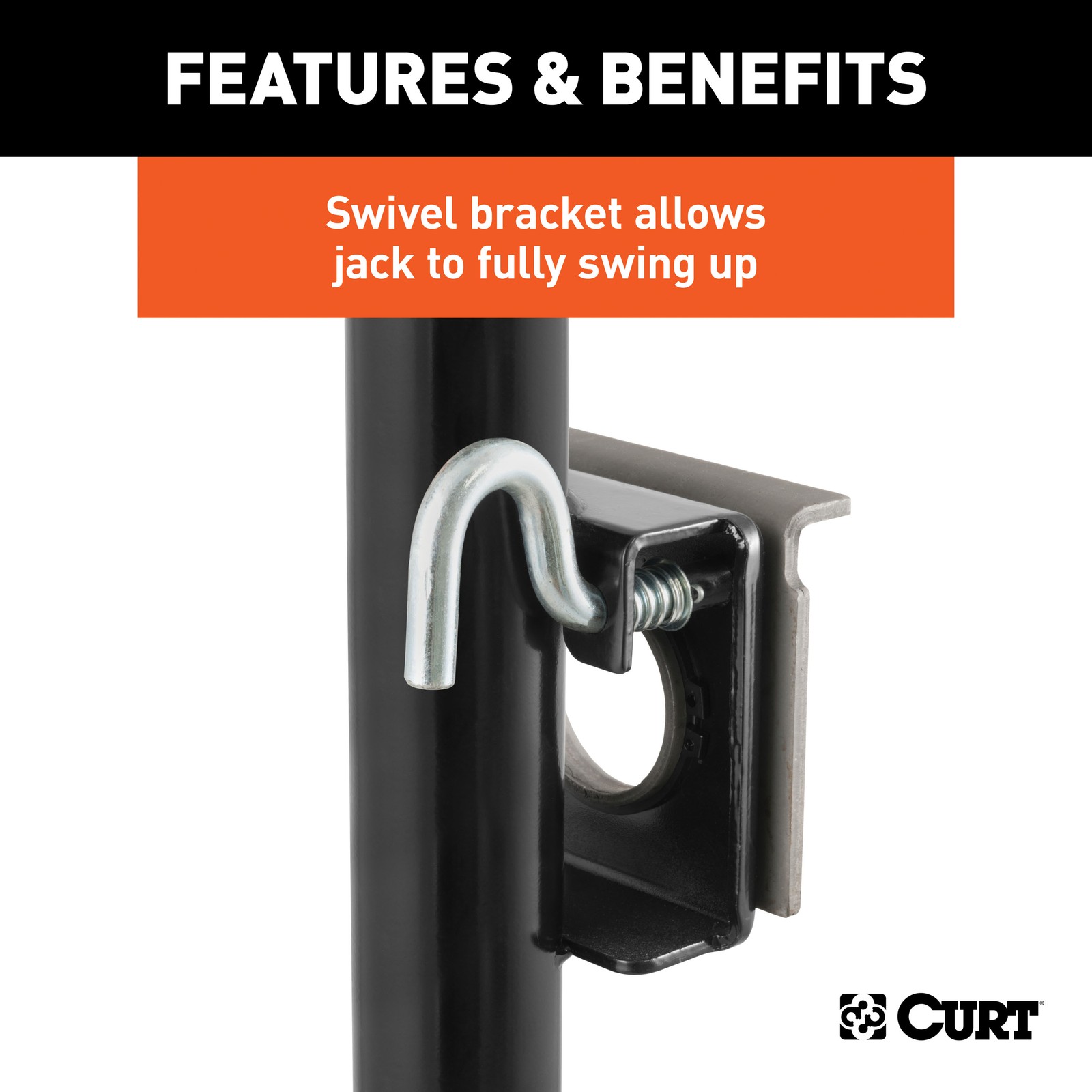 Bracket-Mount Swivel Trailer Jack w/ Top Handle, 2K lbs, 10″ Travel CURT
