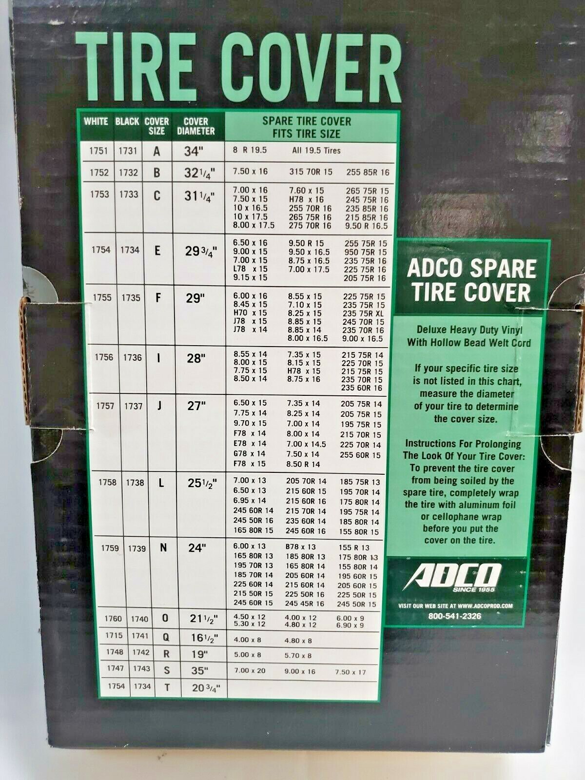 1760 ADCO Spare Tire Cover – Fits 21-1/2 Inch Diameter Tires