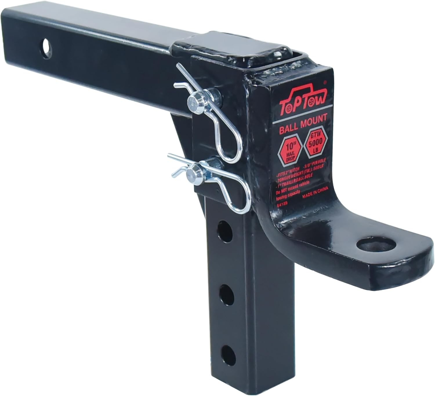 TOPTOW 64189 AdjustableTrailer Hitch Ball Mount with 5/8 inch