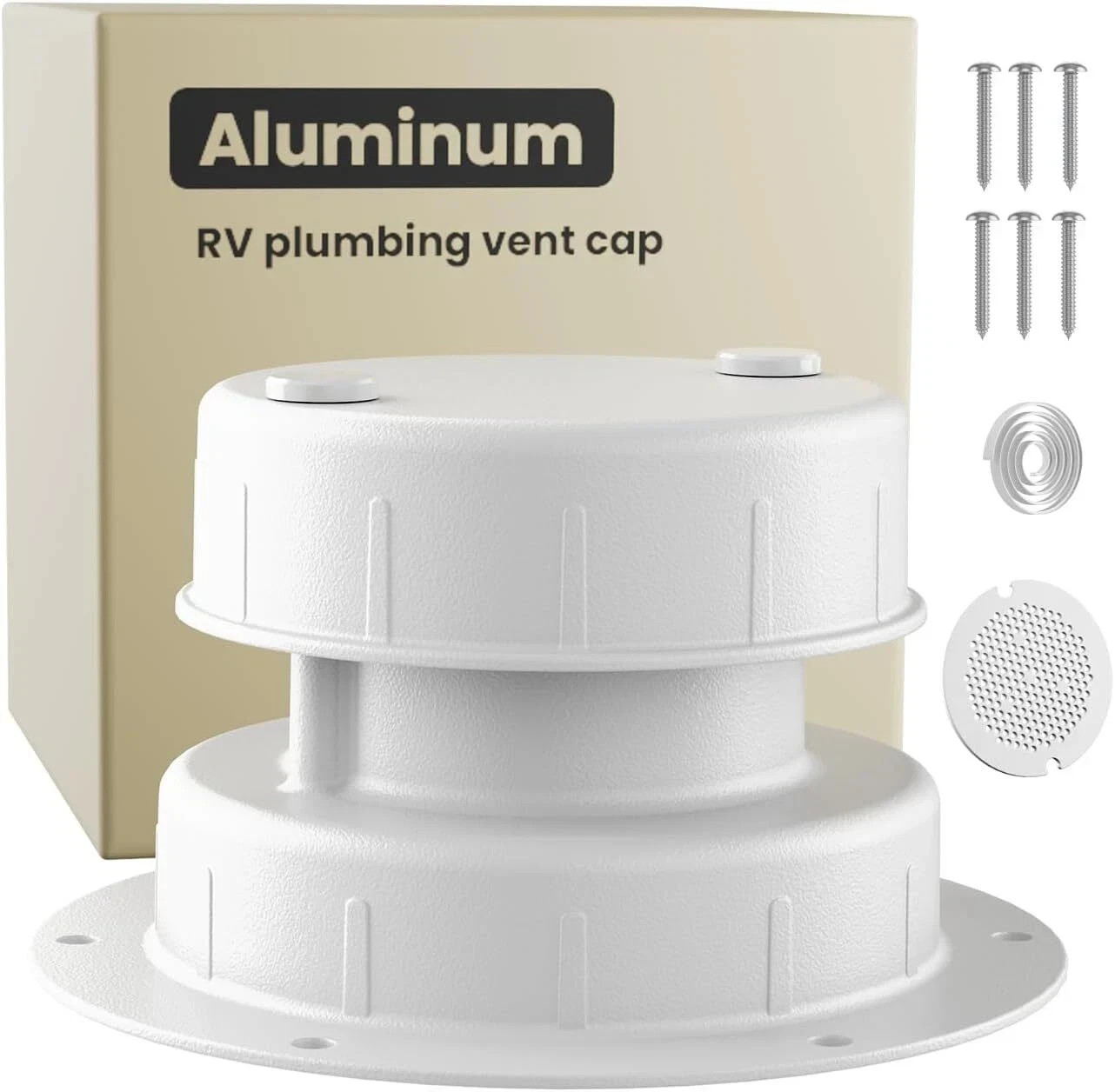 Aluminum RV Roof Sewer Plumbing Vent Cap Kit- Metal Replacement for Plastic Cove