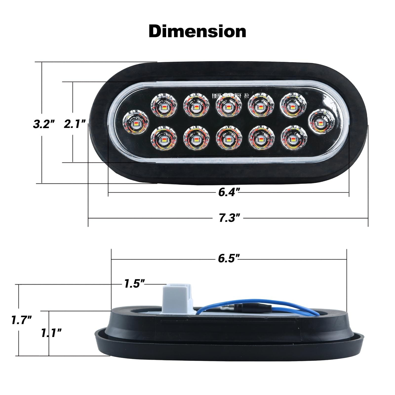 2 PCS 6 Inch Oval Dual Revolution LED Tail Lights Kit Red White Stop