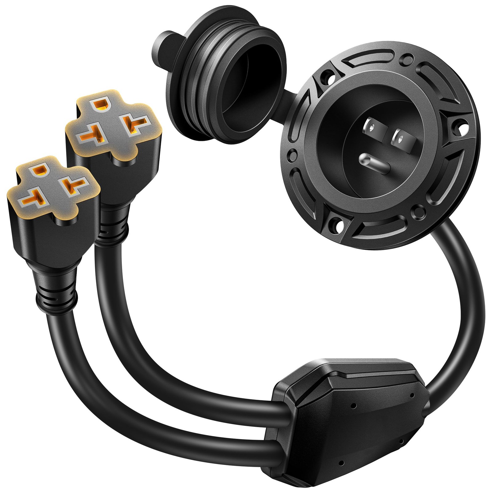 20A 125V Shore Power Inlet Socket with 12AWG Dual Extension Cord for RVs & Boats