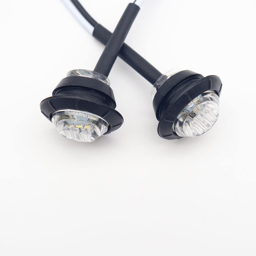 10~Pack Waterproof 3/4in White LED Marker Lights 12V for Trailer, Truck, RV, Bus