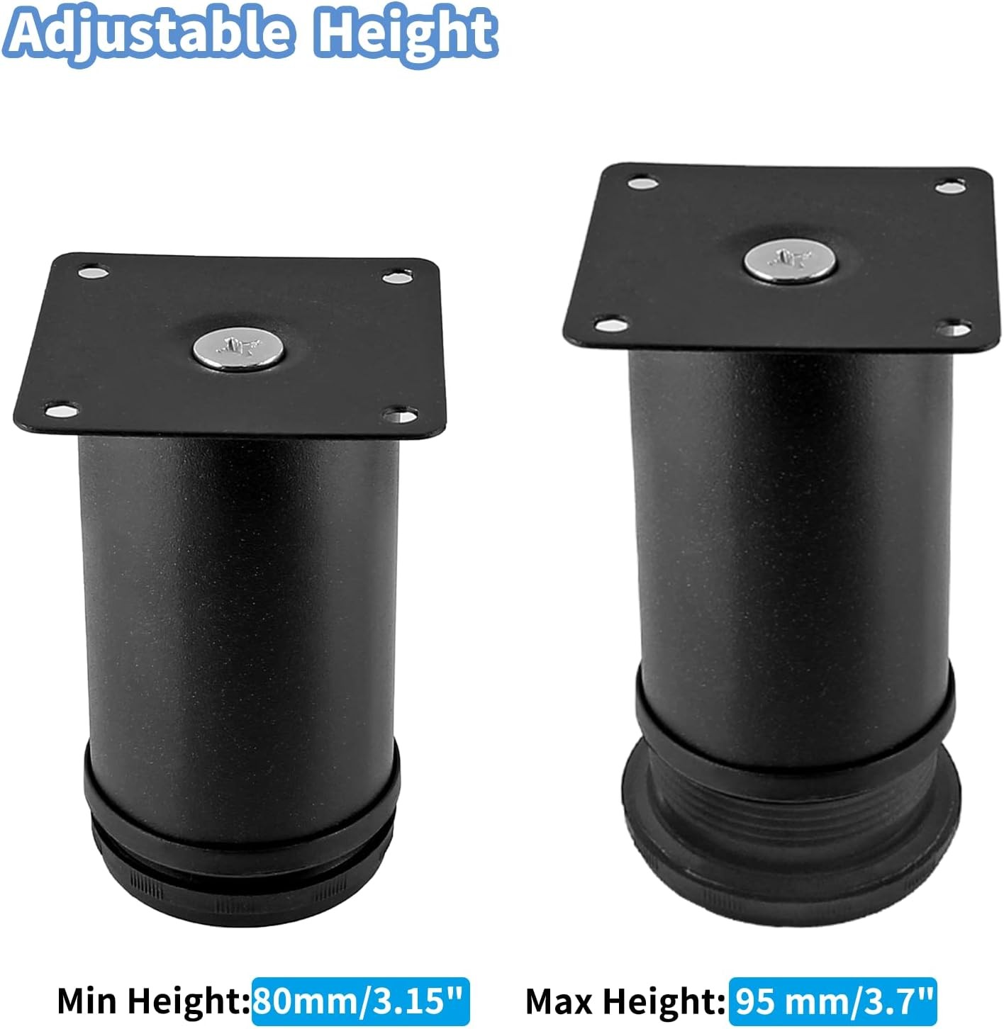 Set of 4 Stainless Steel Furniture Legs 3 Inch, Adjustable 3 inch, Black
