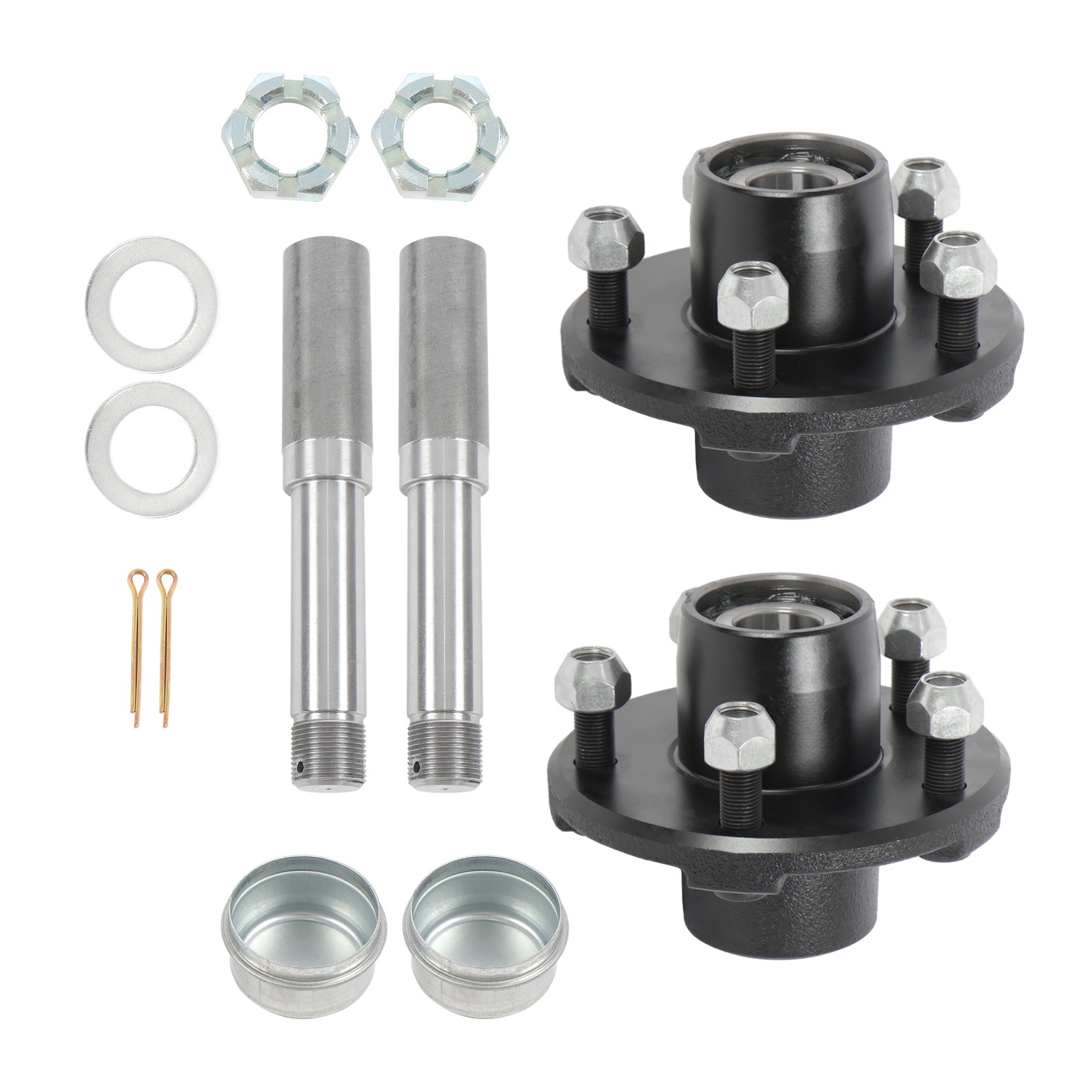 Pre-Greased Pair For 5-Bolt On 4-1/2 Inch Hub Assembly & 1″ Round BT8 Spindle