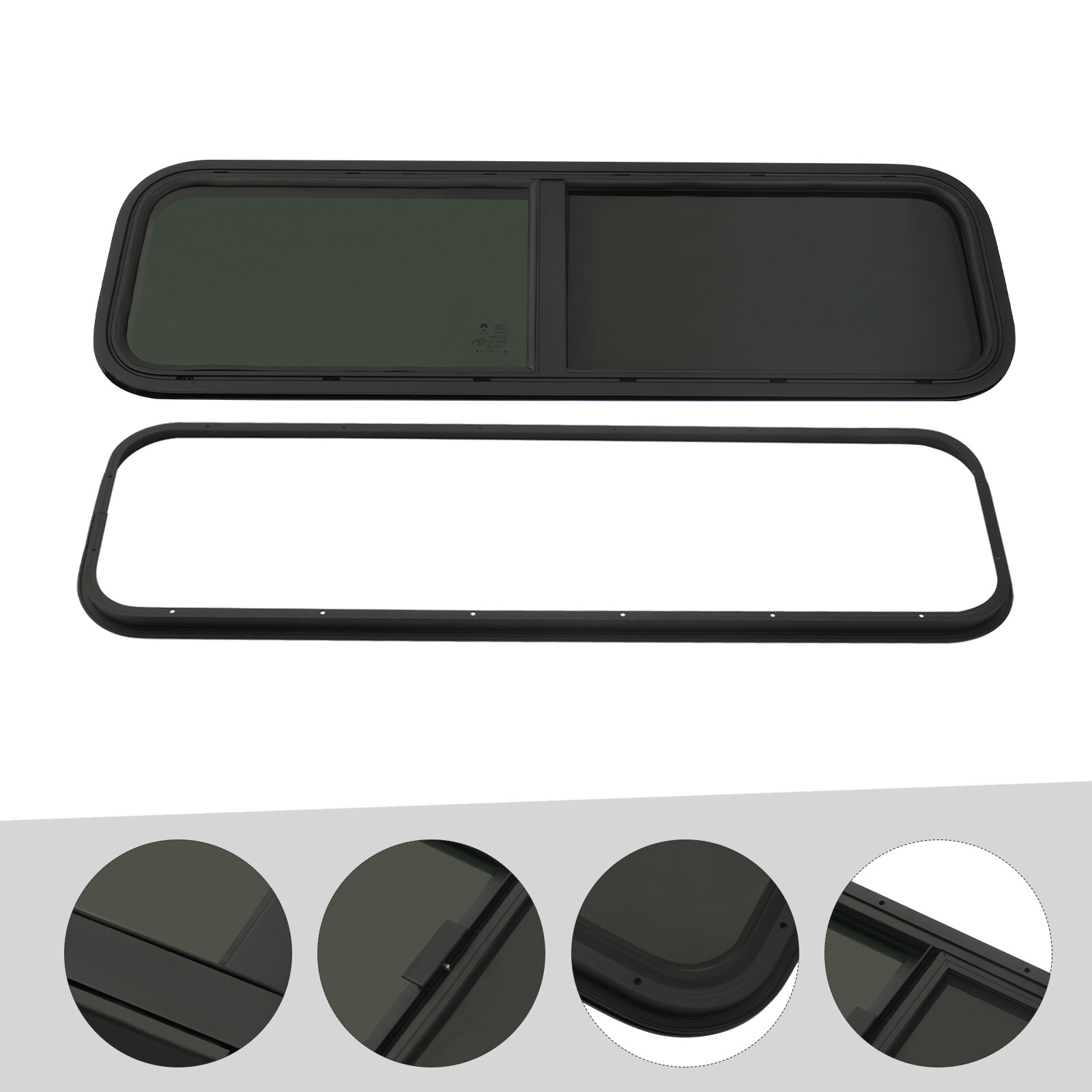 RV Teardrop Window 42 X 12 Horizontal Sliding Replacement Glass With Trim