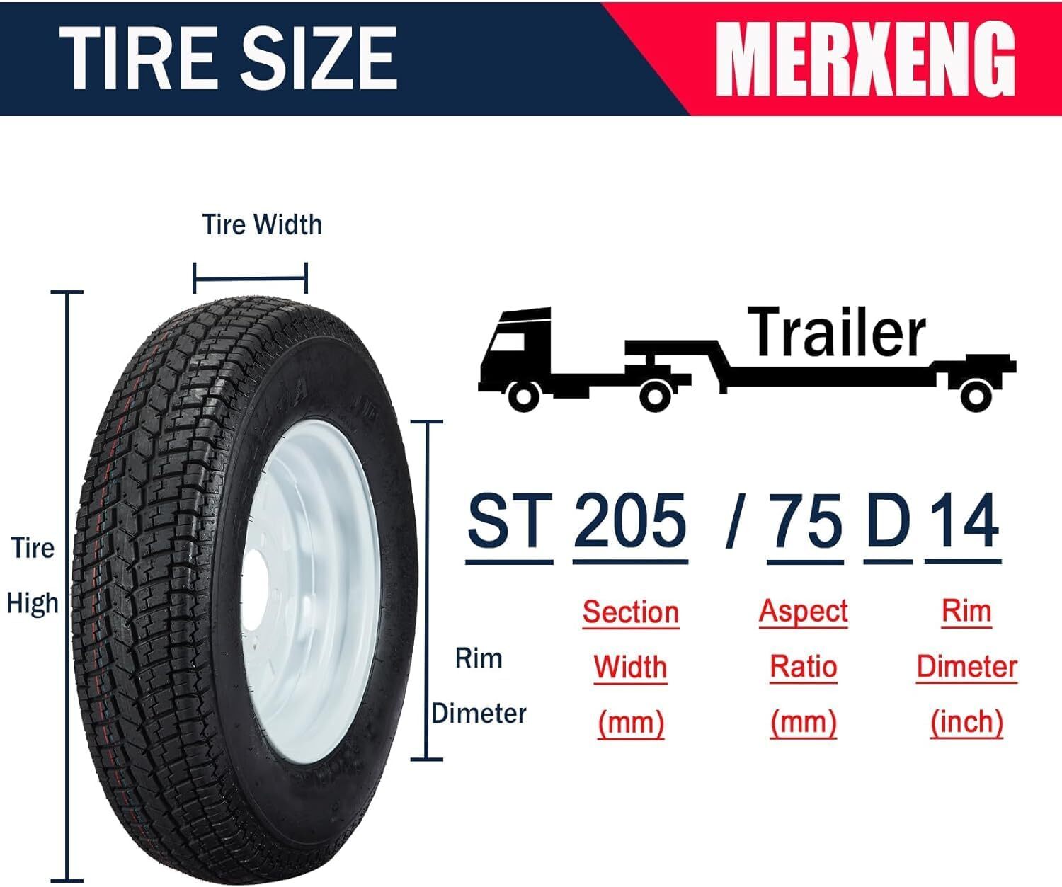 2 Pack ST205/75D14 Trailer Tires and Wheels with 14″ Rim 5 Lug on 4.5″ 205 75 14