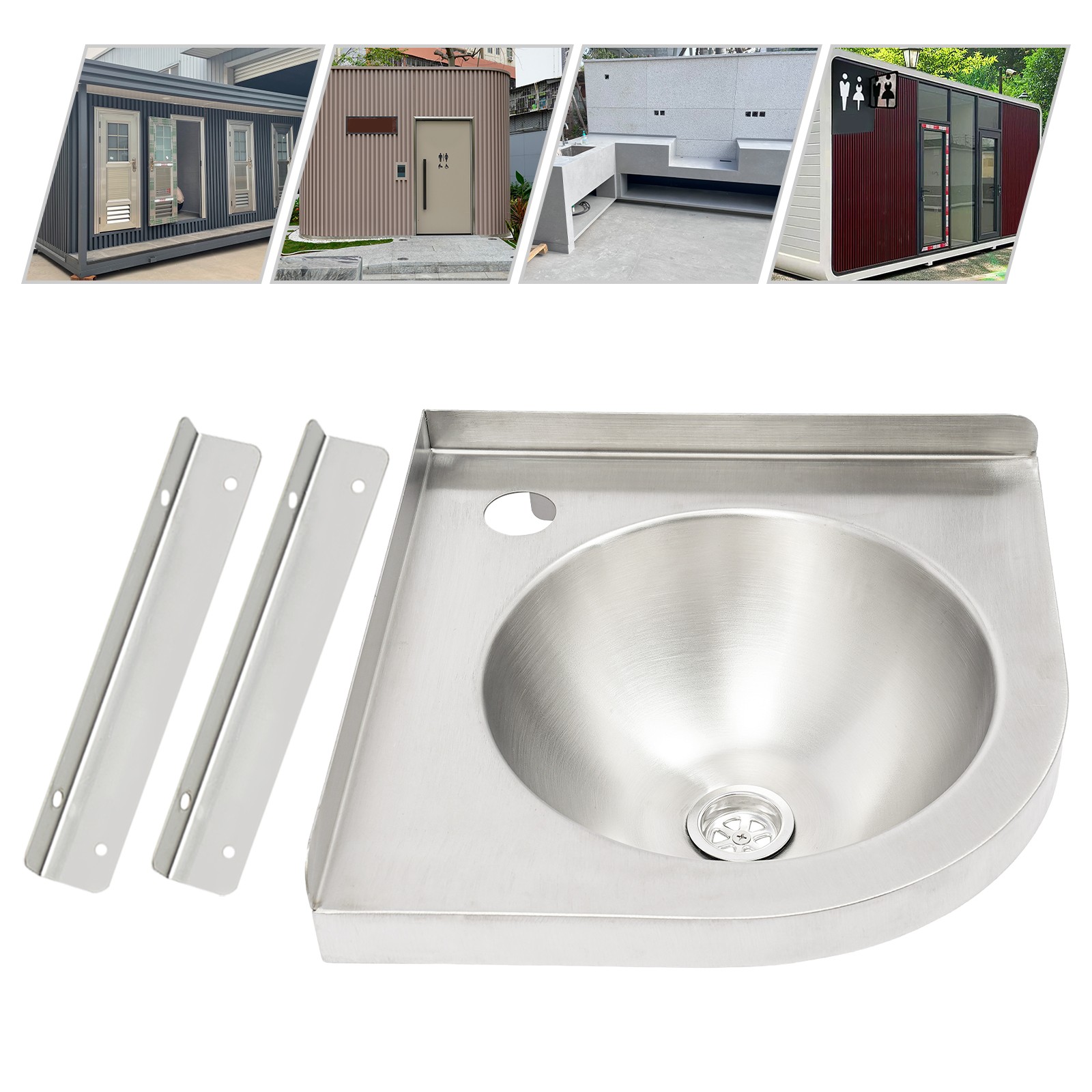 RV Caravan Camper Sink Stainless Steel Hand Wash Basin Wall-mounted Silver Sink