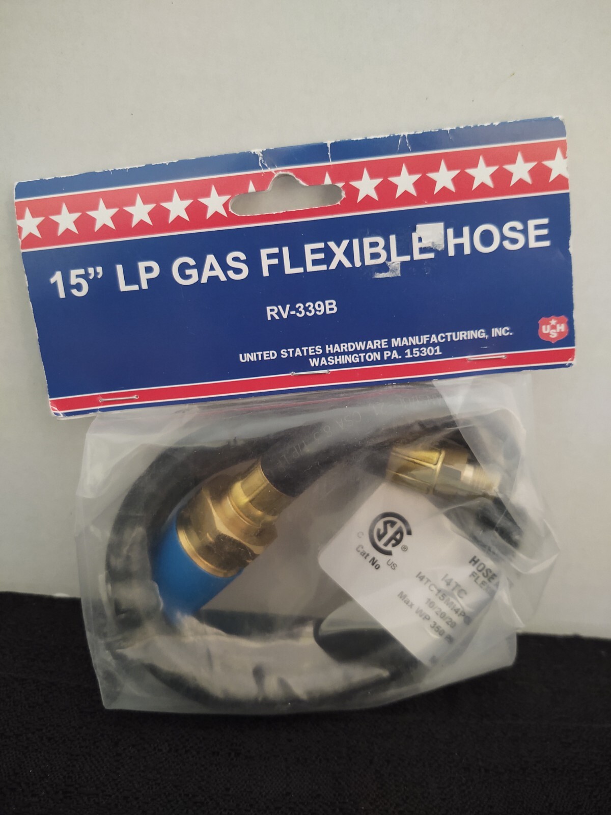 United States Hardware/ 15″ LP Gas Flexible Hose RV-339B (New In Package, Qty 1)